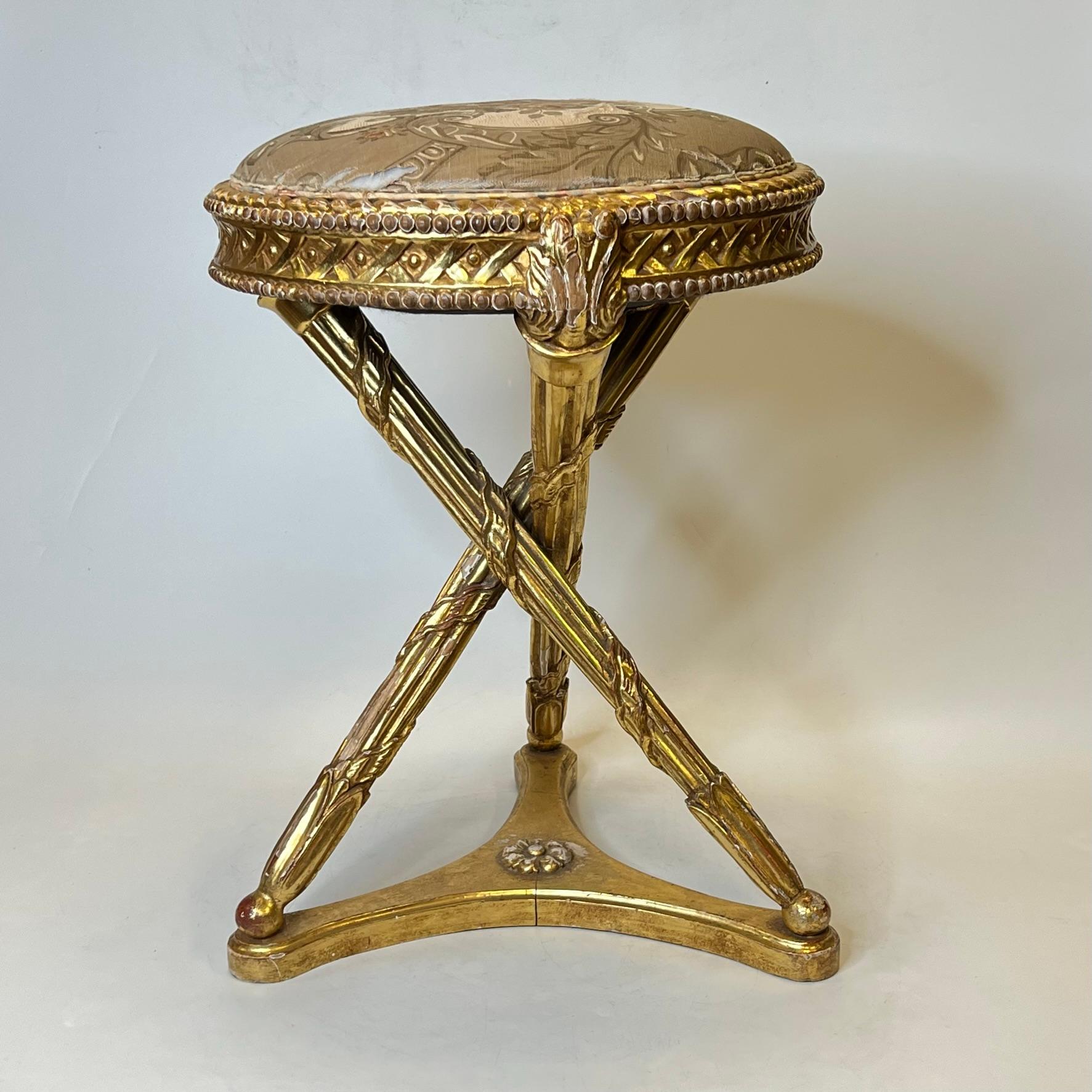  French Turn of the Century Louis XVI Style Giltwood Stool 1