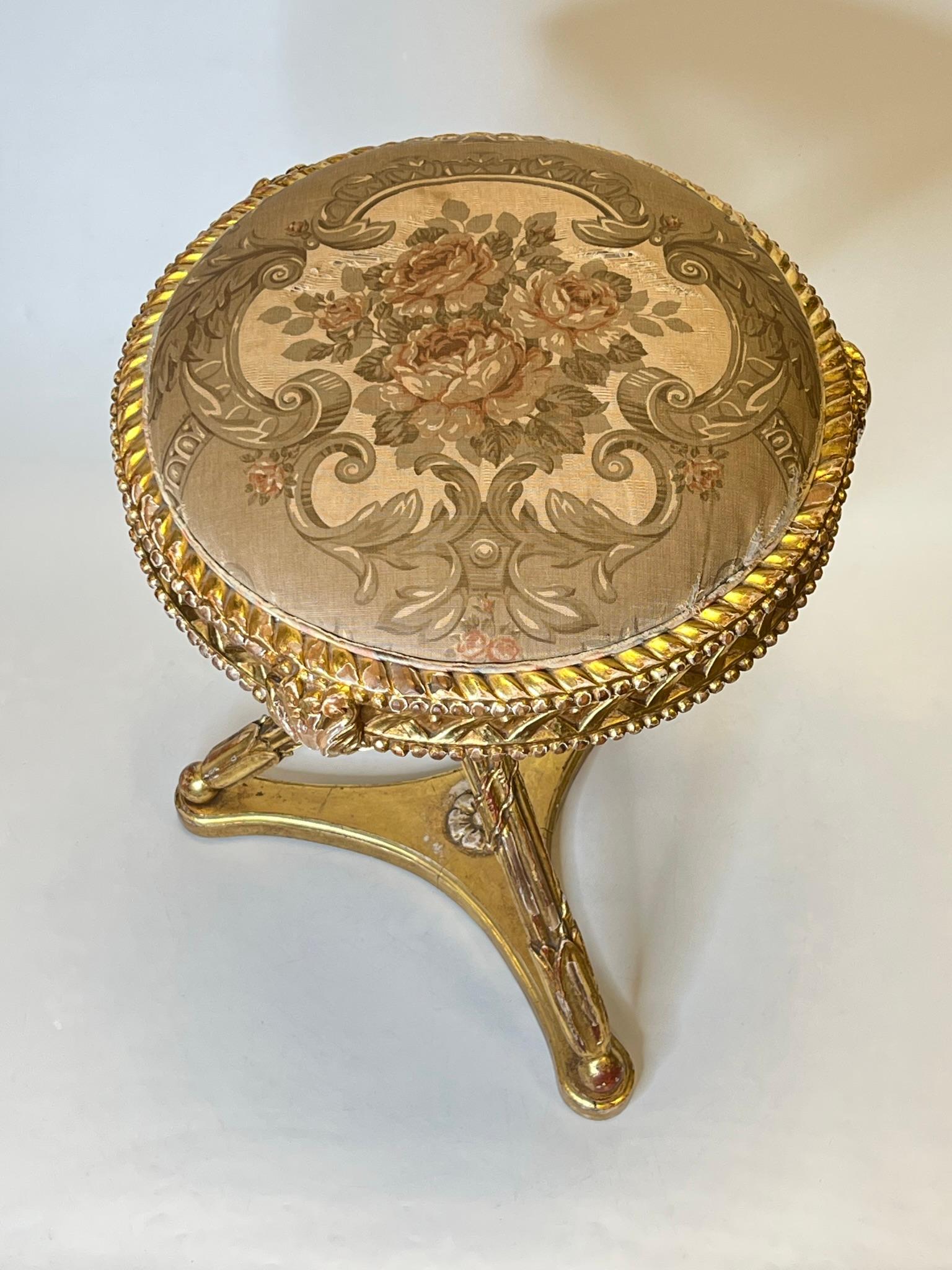  French Turn of the Century Louis XVI Style Giltwood Stool 2