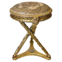  French Turn of the Century Louis XVI Style Giltwood Stool