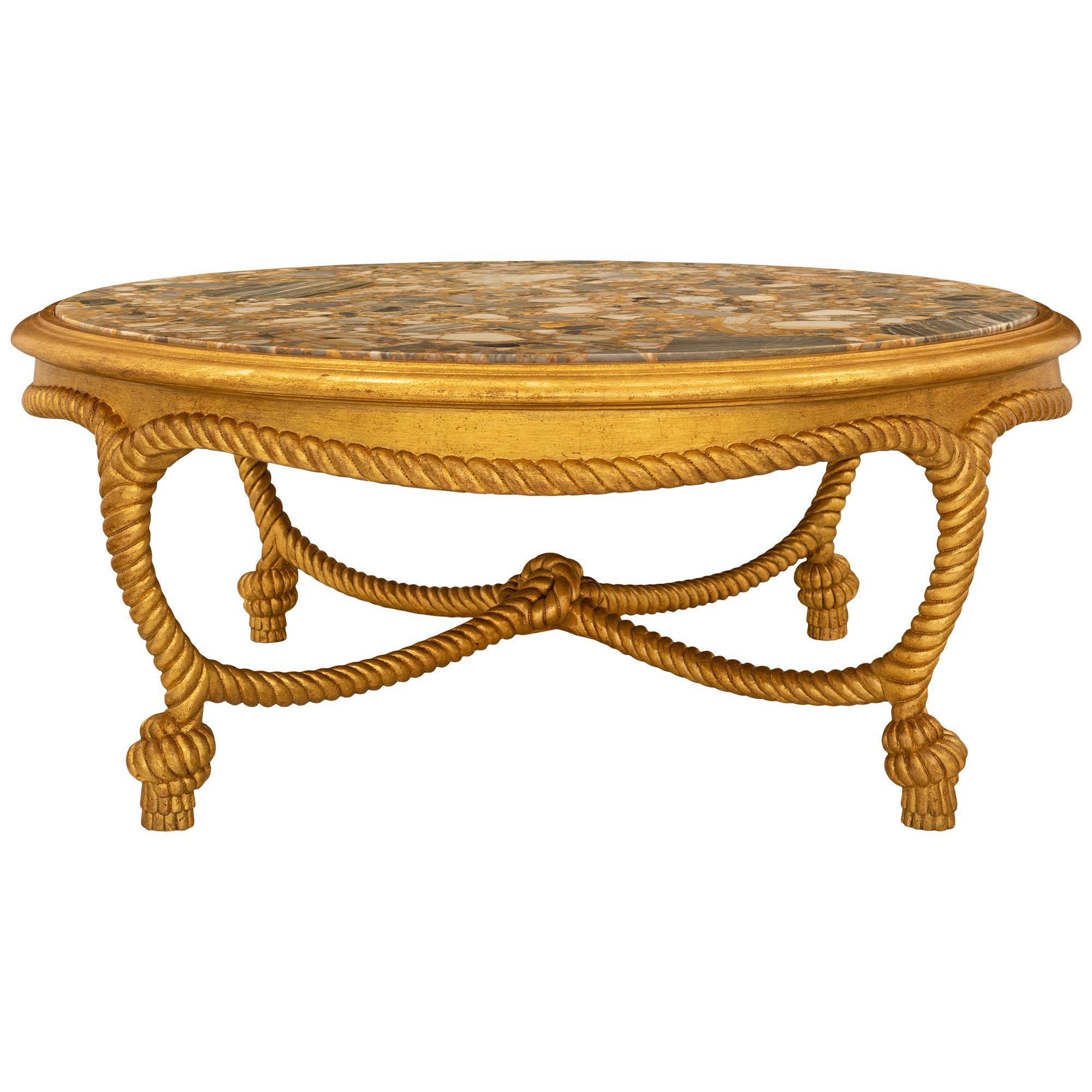 French Turn of the Century Napoleon III St. Giltwood and Marble Coffee Table In Good Condition For Sale In West Palm Beach, FL