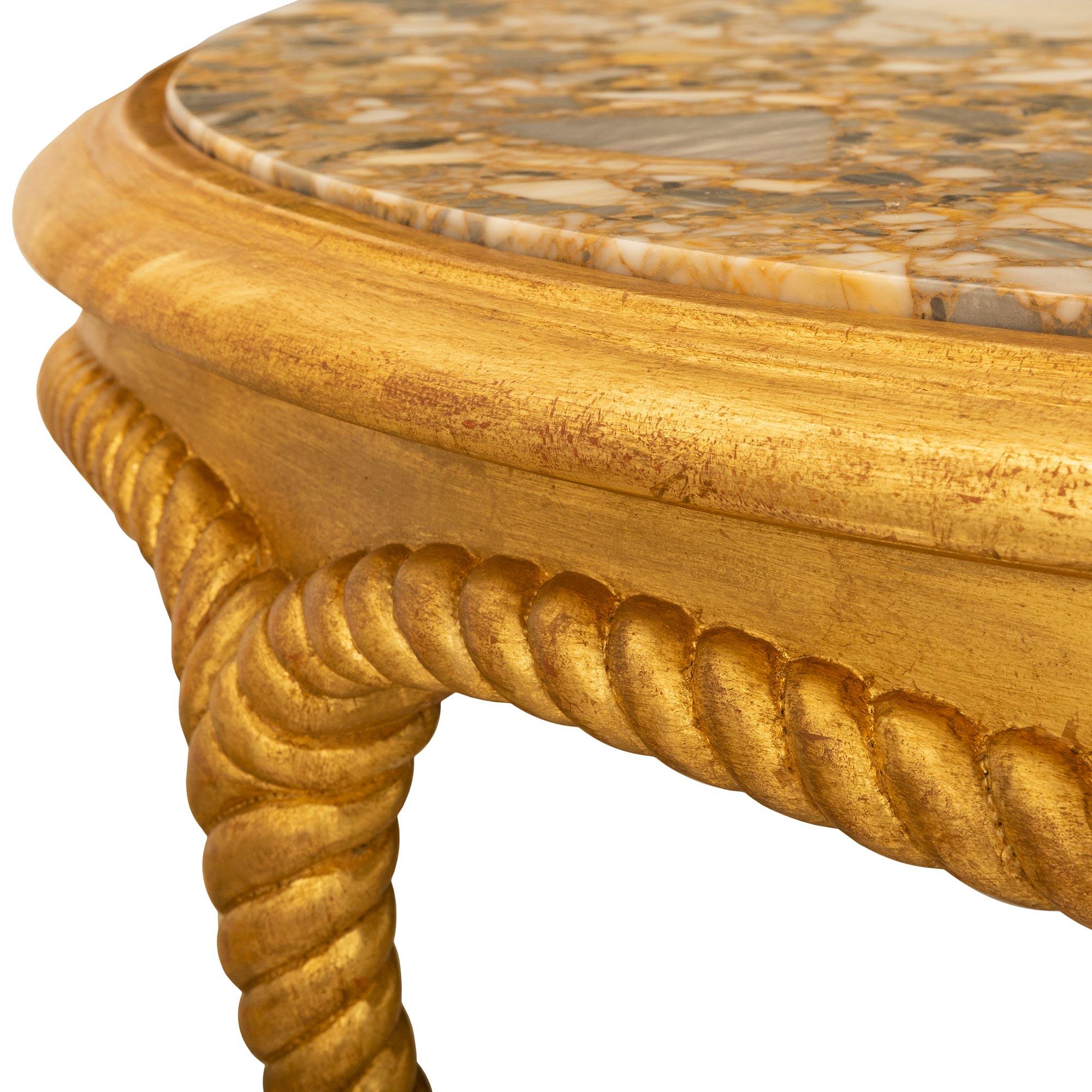 20th Century French Turn of the Century Napoleon III St. Giltwood and Marble Coffee Table For Sale