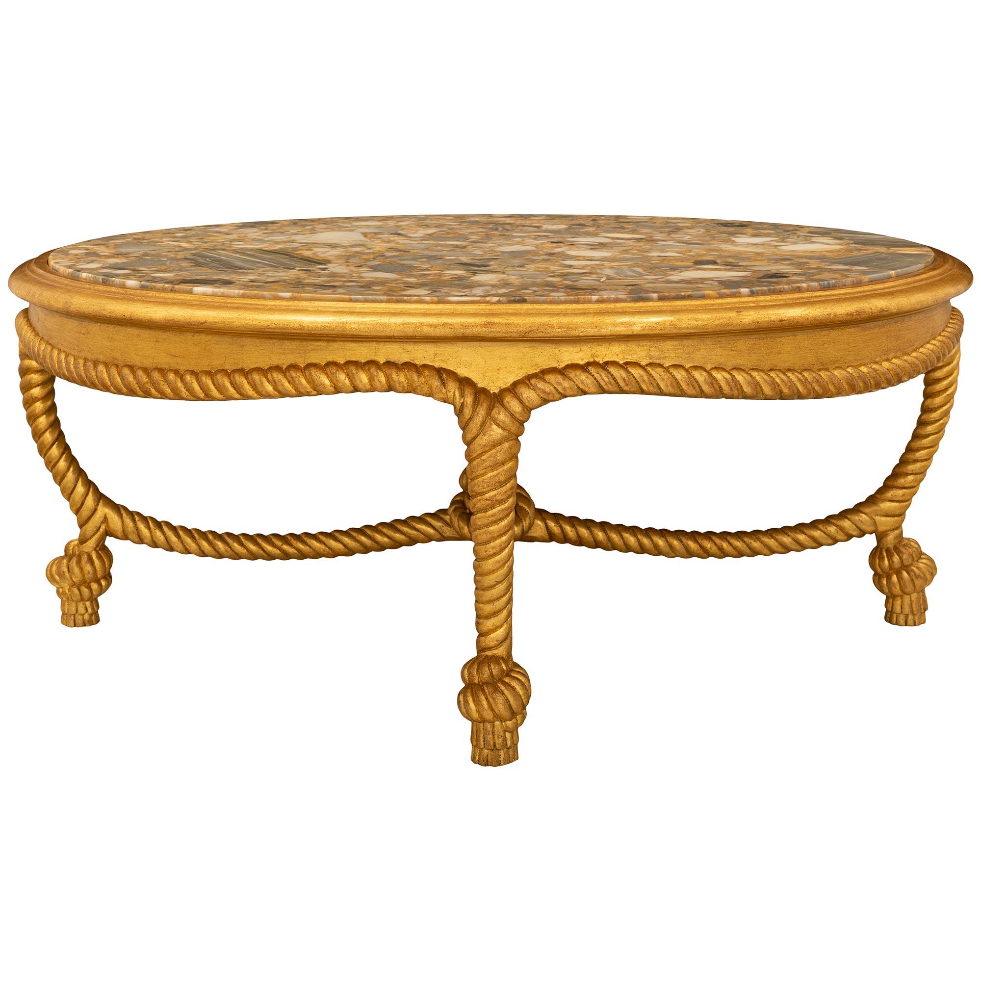 French Turn of the Century Napoleon III St. Giltwood and Marble Coffee Table For Sale 5