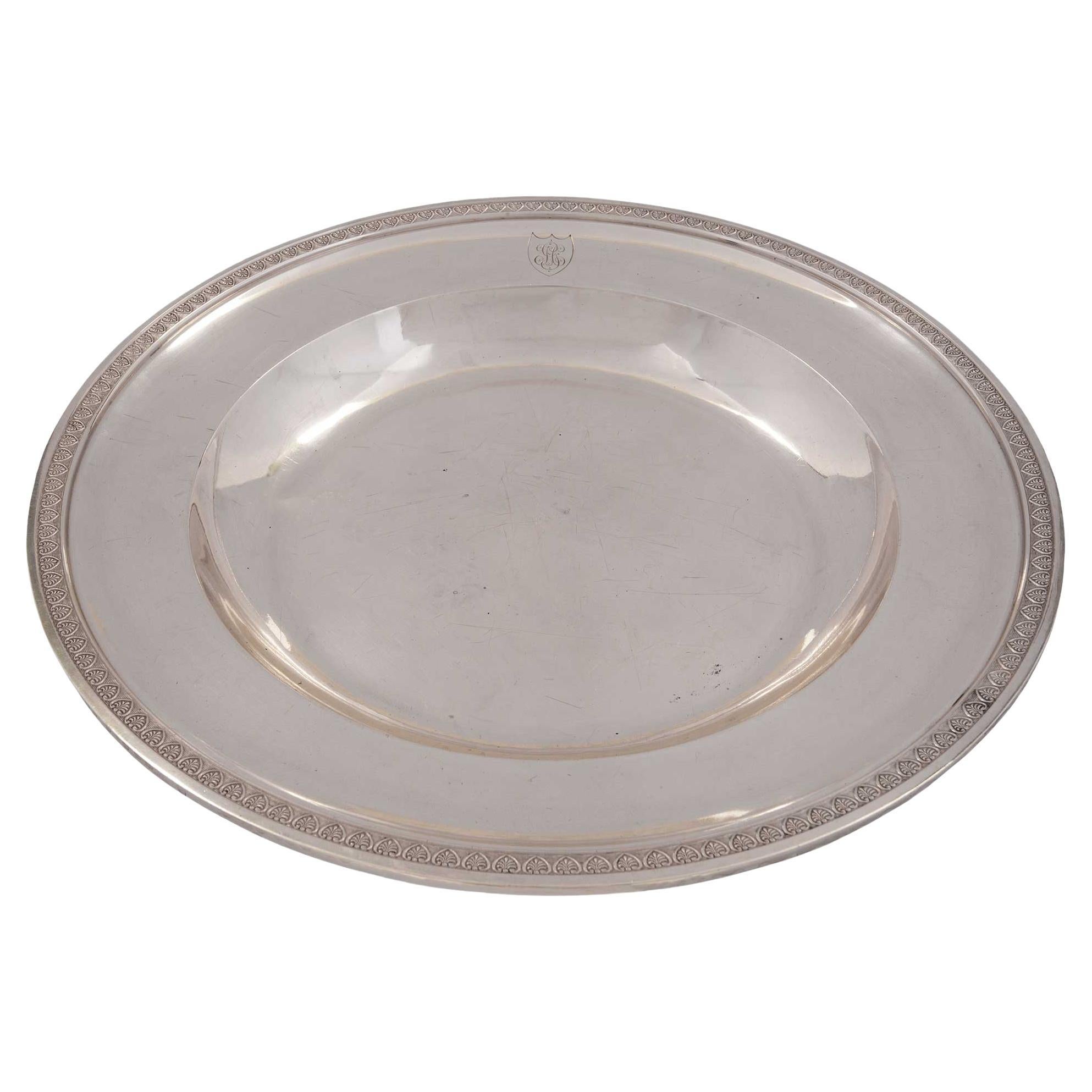 French Turn of the Century Neoclassical Style Sterling Silver Round Platter