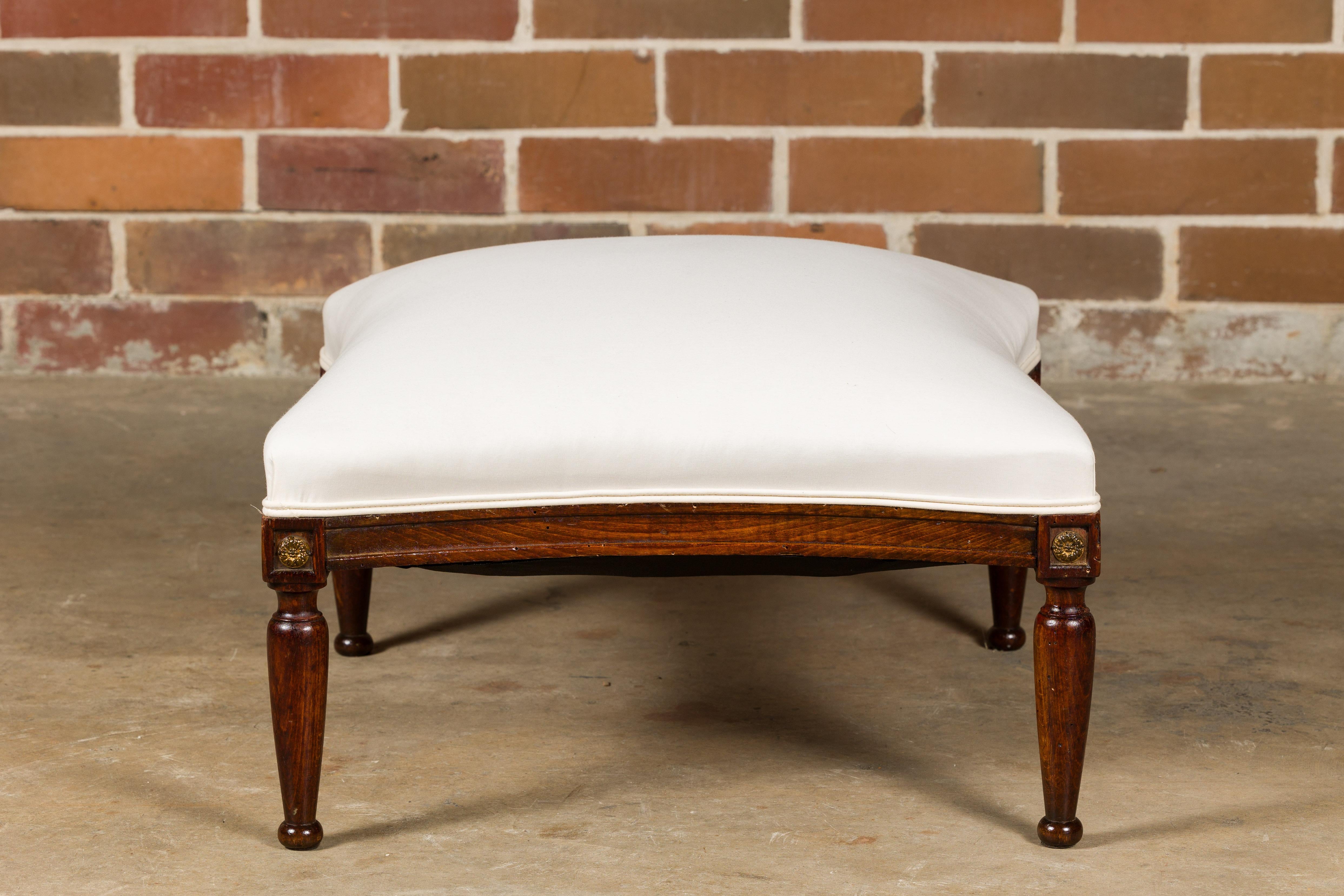 French Turn of the Century Ottoman with Giltwood Rosettes and Upholstery, 1900s In Good Condition For Sale In Atlanta, GA