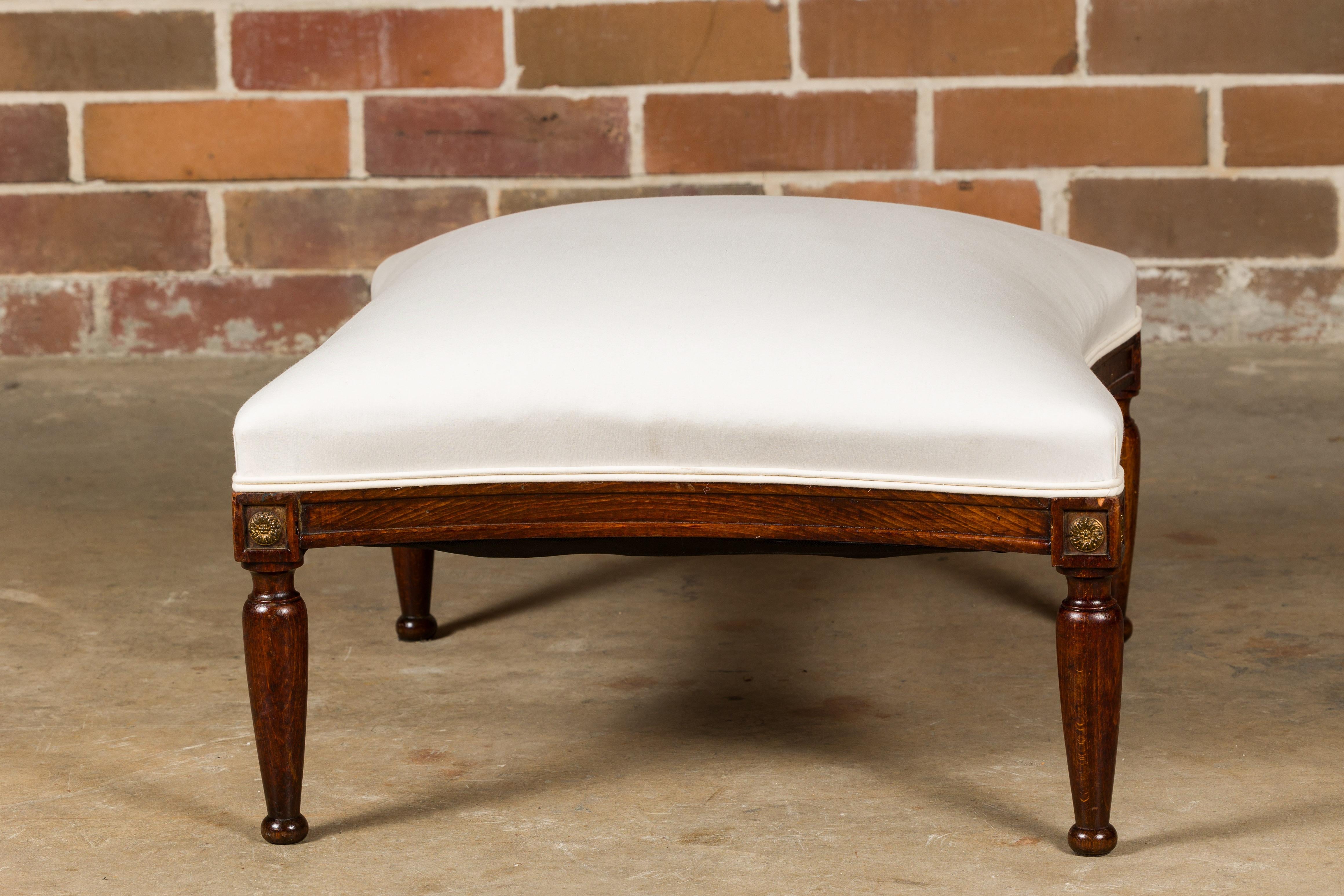 Muslin French Turn of the Century Ottoman with Giltwood Rosettes and Upholstery, 1900s For Sale