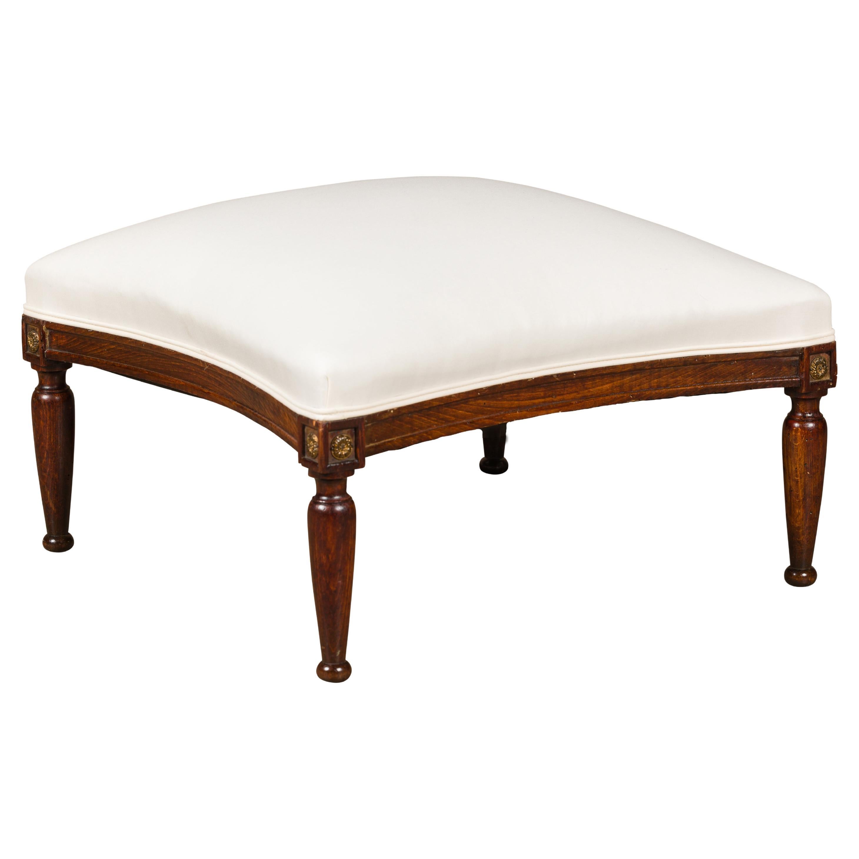 French Turn of the Century Ottoman with Giltwood Rosettes and Upholstery, 1900s