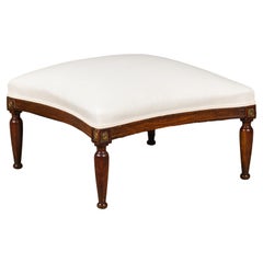Antique French Turn of the Century Ottoman with Giltwood Rosettes and Upholstery, 1900s