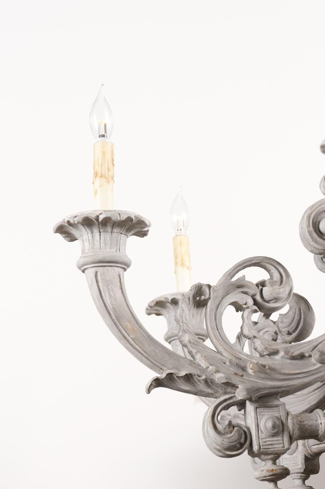French Turn of the Century Painted Six-Light Chandelier with Scrolling Arms For Sale 2