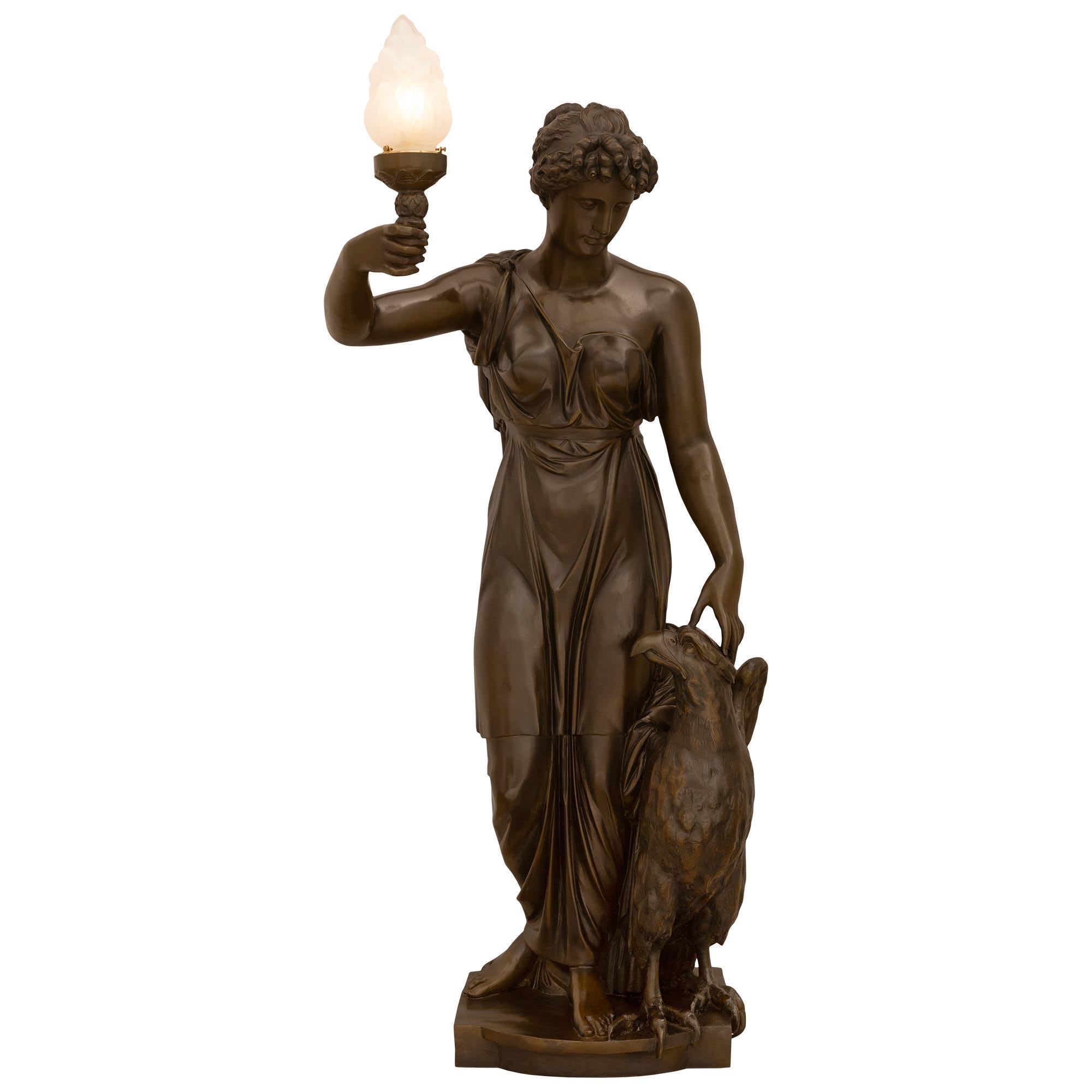 French Turn Of The Century Patinated Bronze Electrified Statue/Lamp Of Hebe For Sale 6