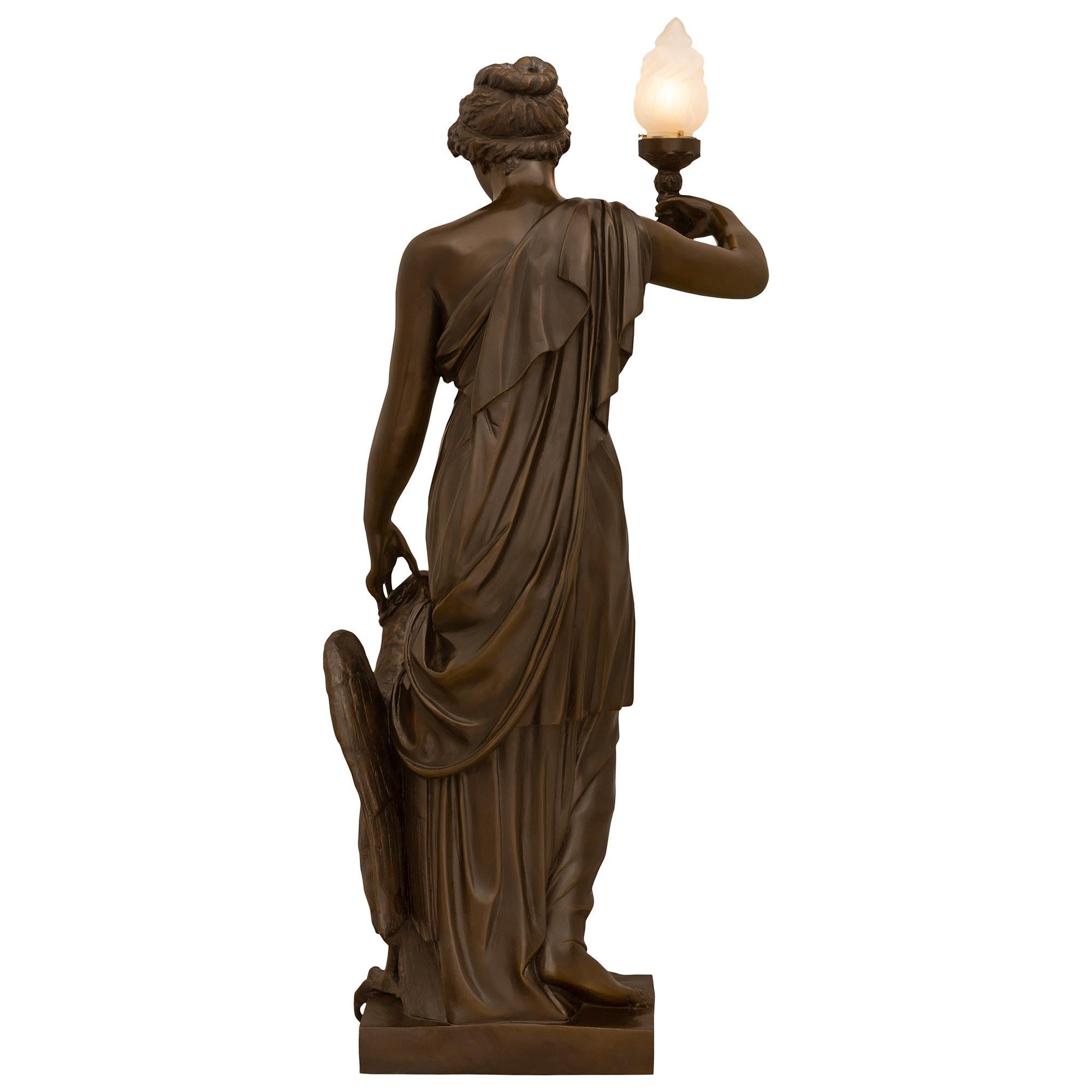 French Turn Of The Century Patinated Bronze Electrified Statue/Lamp Of Hebe For Sale 5