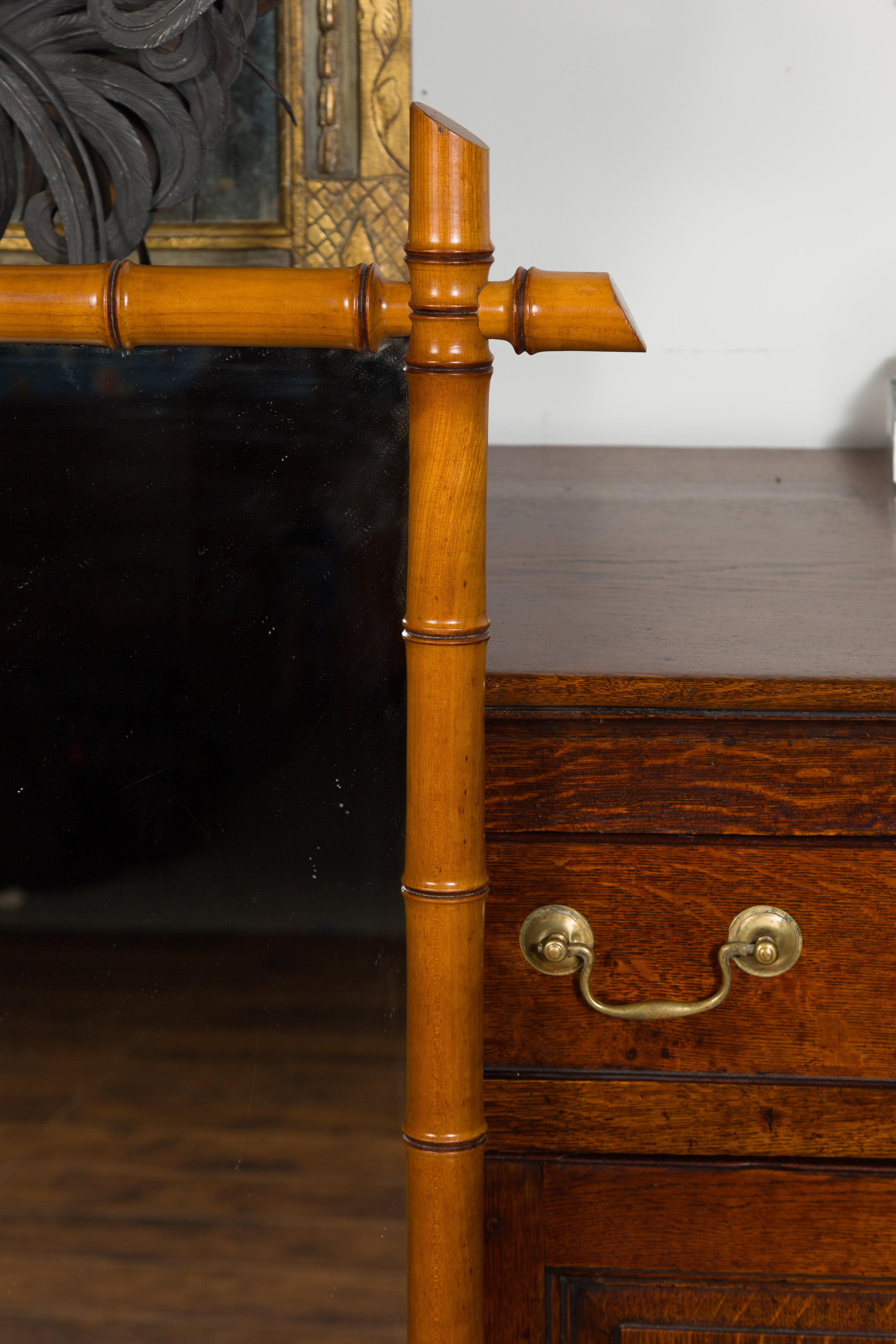 French Turn of the Century Rectangular Faux Bamboo Mirror with Brown Patina In Good Condition In Atlanta, GA