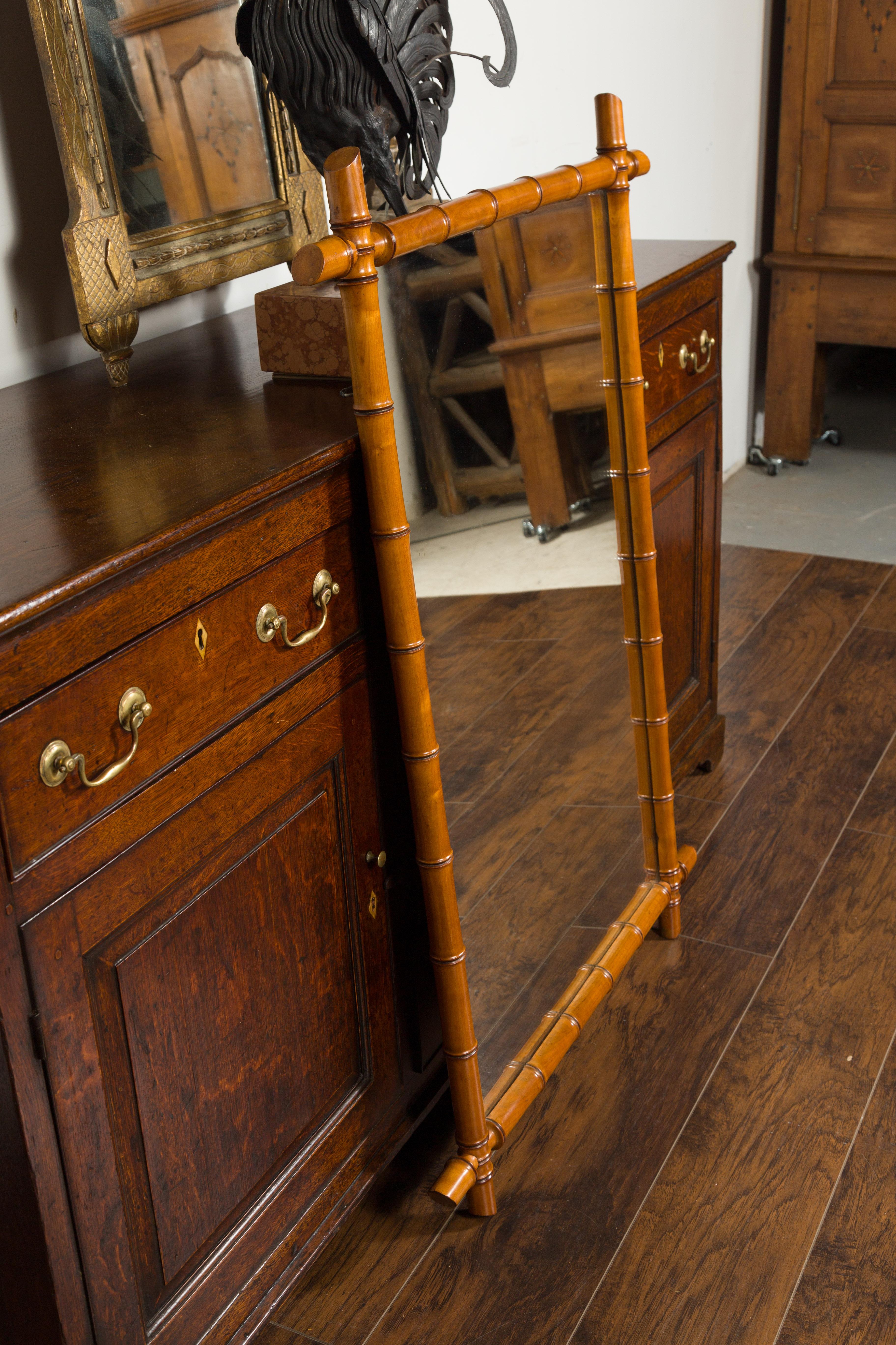 French Turn of the Century Rectangular Faux Bamboo Mirror with Brown Patina 2