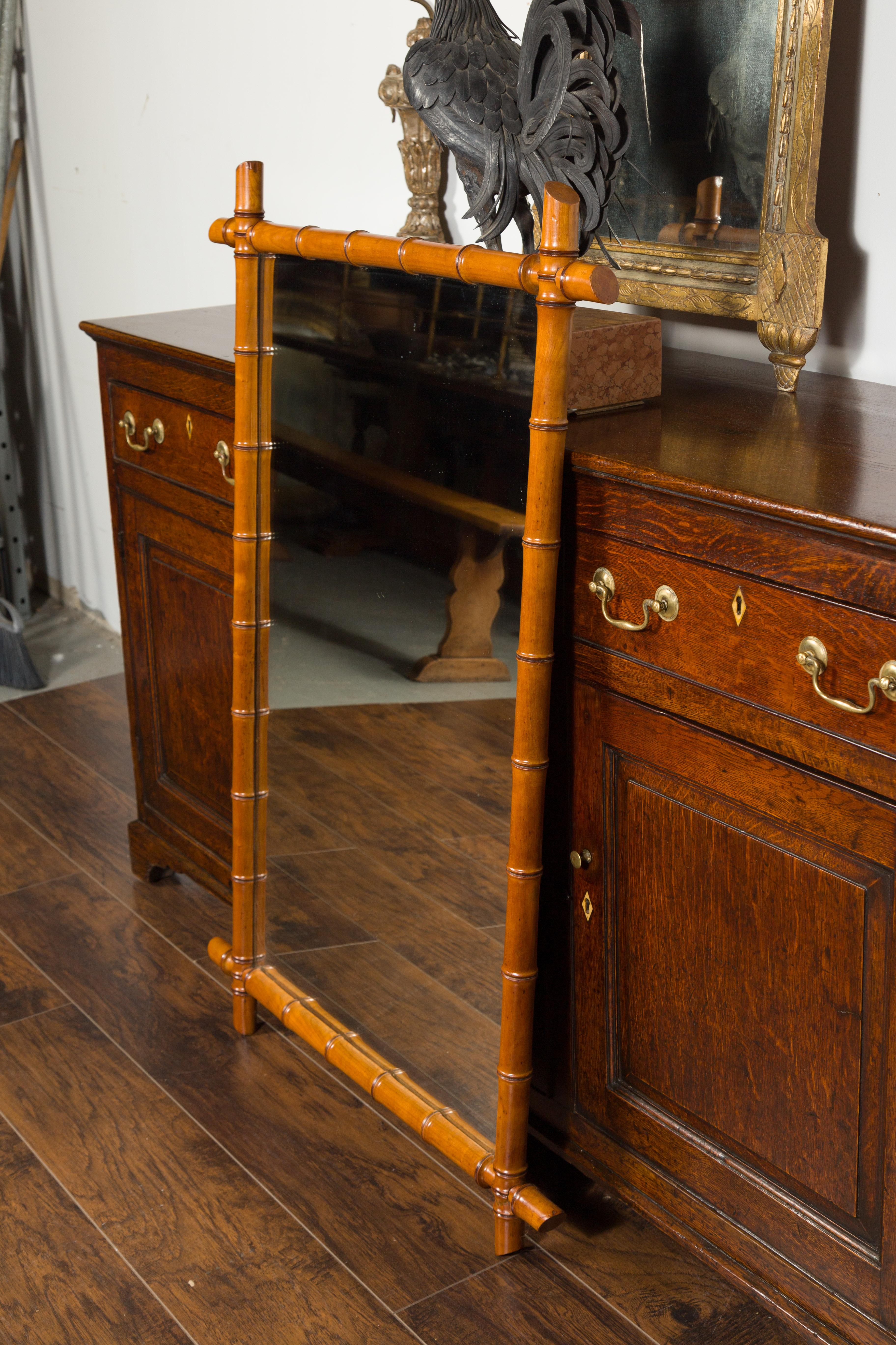 French Turn of the Century Rectangular Faux Bamboo Mirror with Brown Patina 3