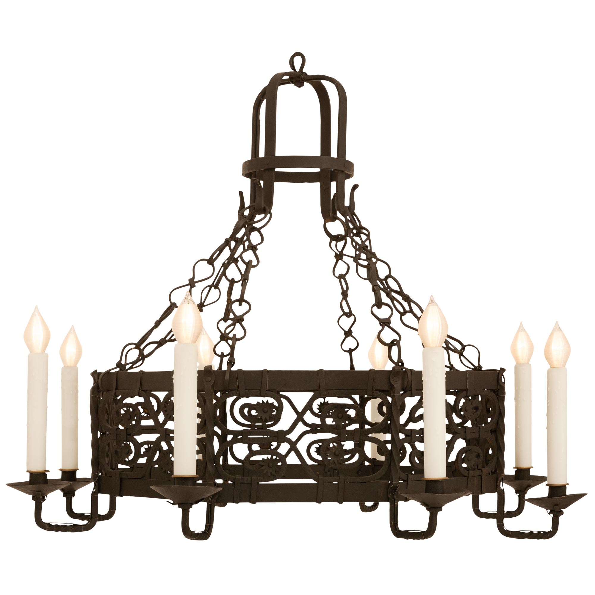 French Turn Of The Century Renaissance St. Wrought Iron Chandelier For Sale