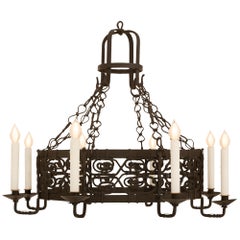 Vintage French Turn Of The Century Renaissance St. Wrought Iron Chandelier