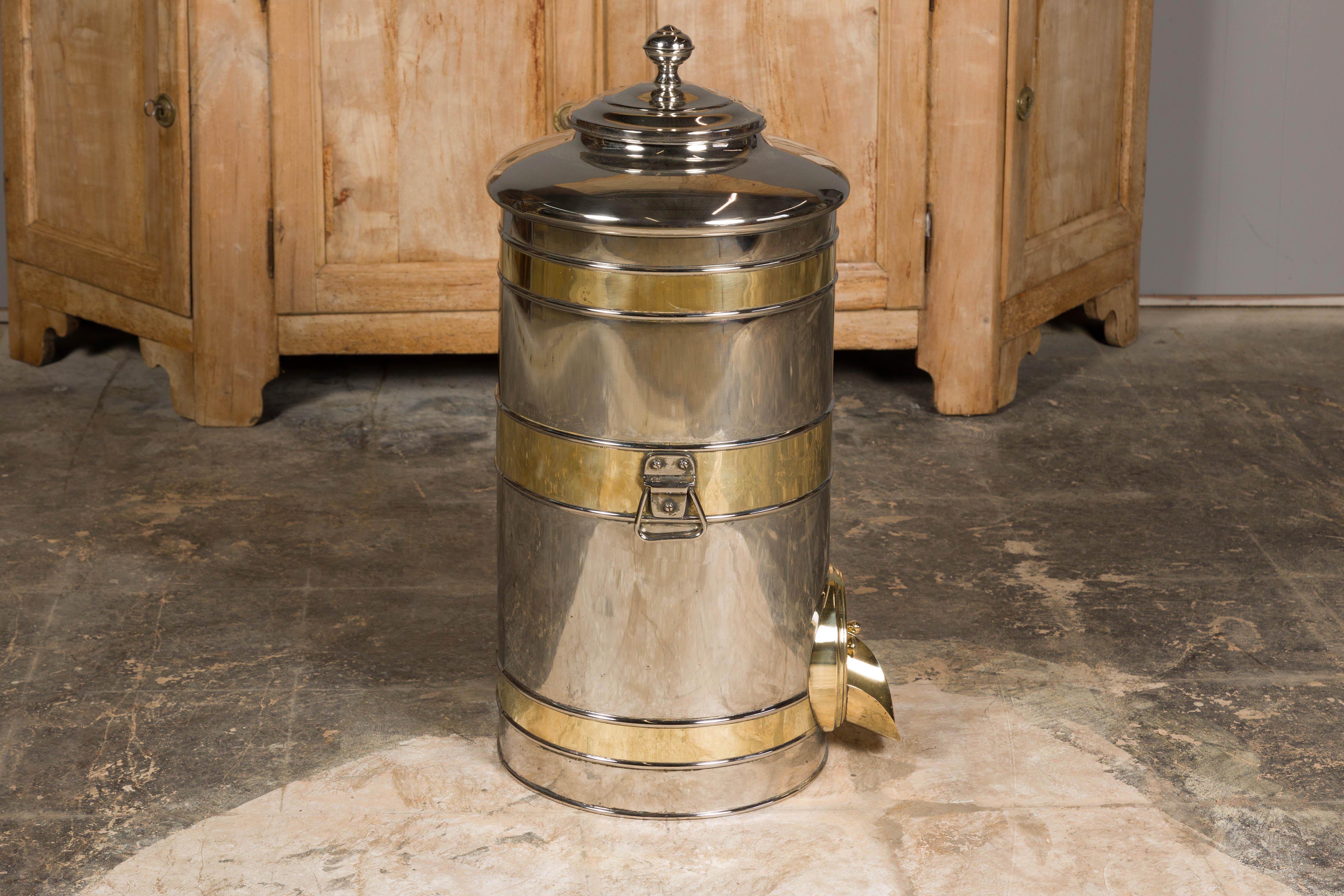 French Turn of the Century Steel and Brass Coffee Bean Dispenser, circa 1900 For Sale 6