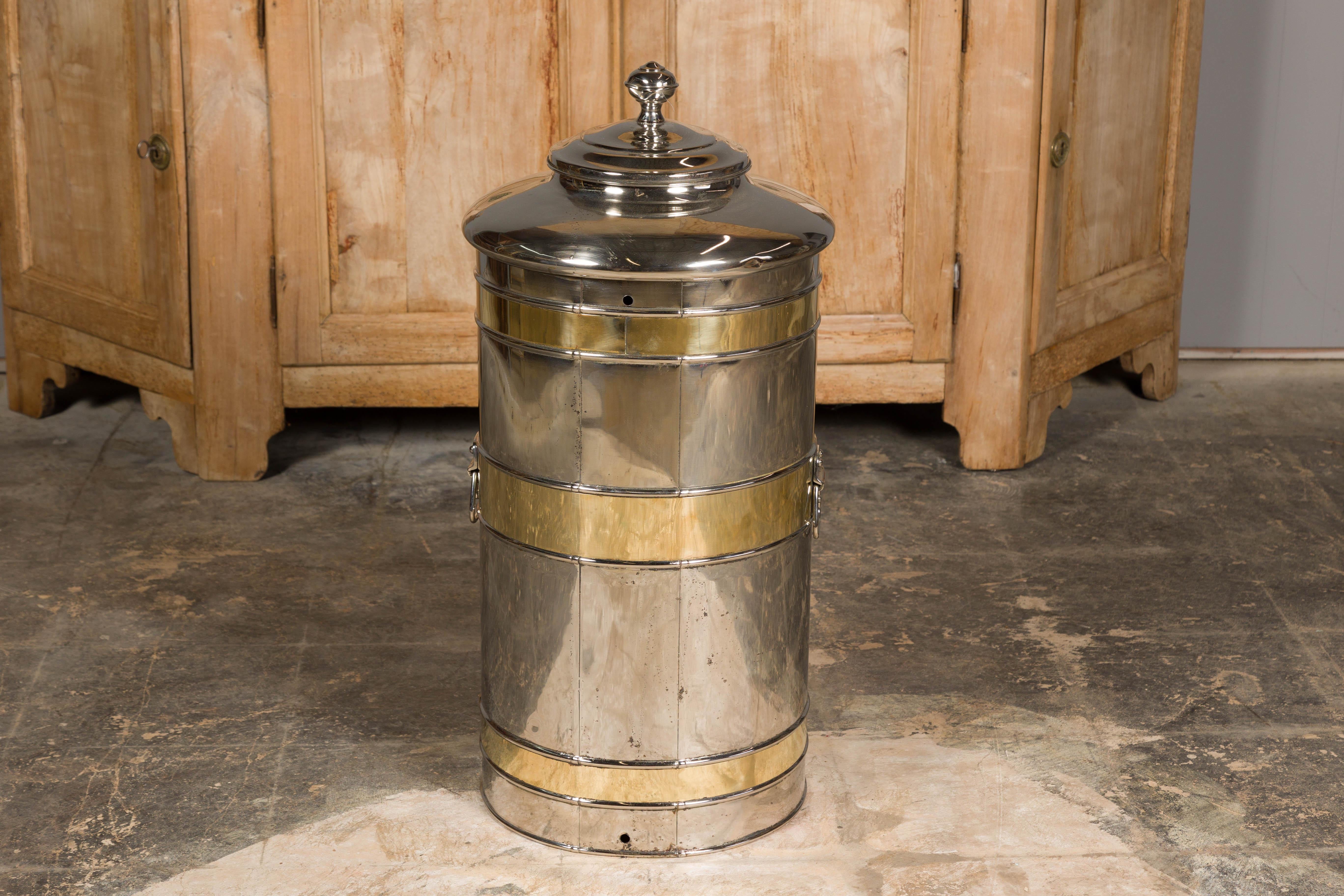 French Turn of the Century Steel and Brass Coffee Bean Dispenser, circa 1900 For Sale 7