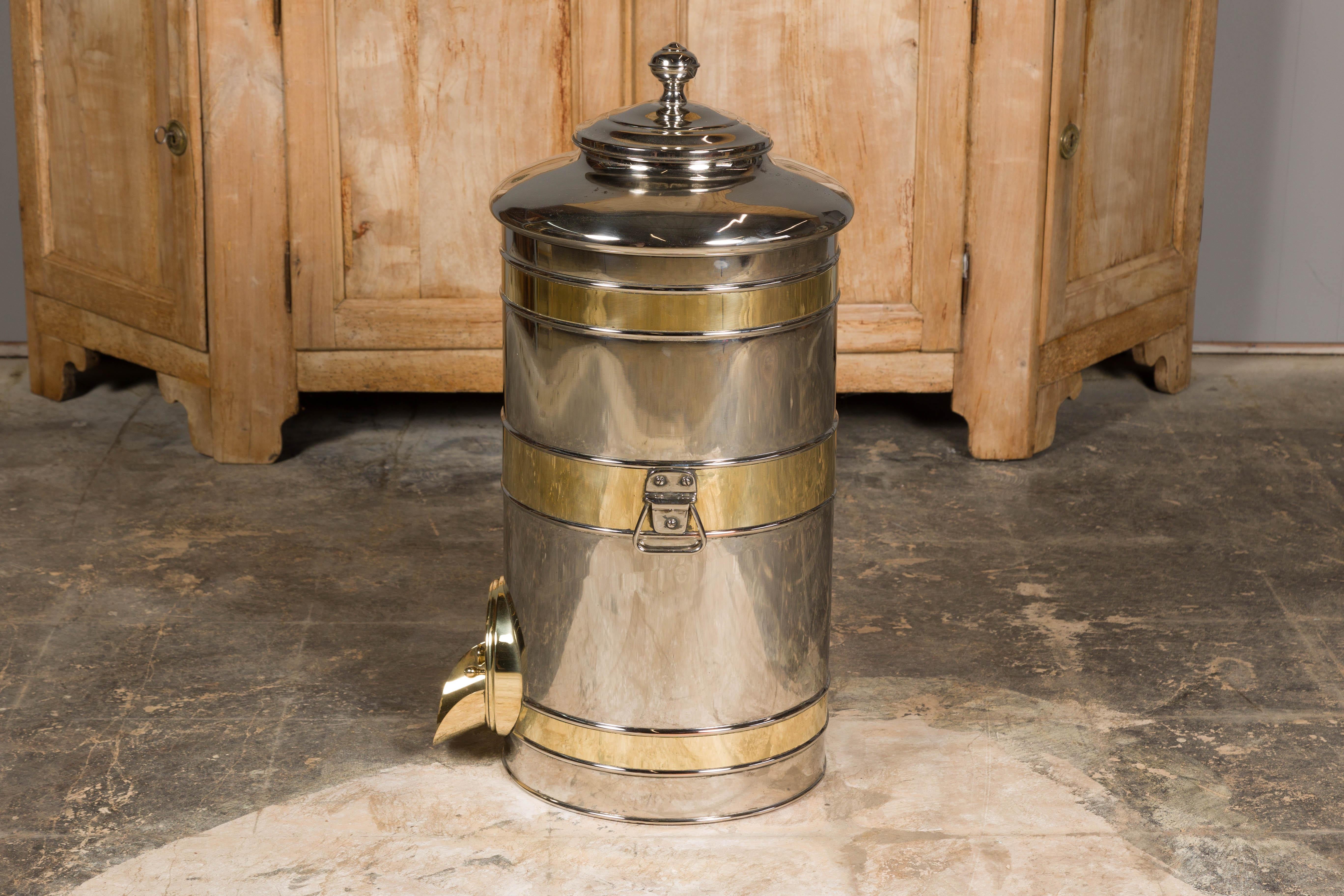 French Turn of the Century Steel and Brass Coffee Bean Dispenser, circa 1900 For Sale 7