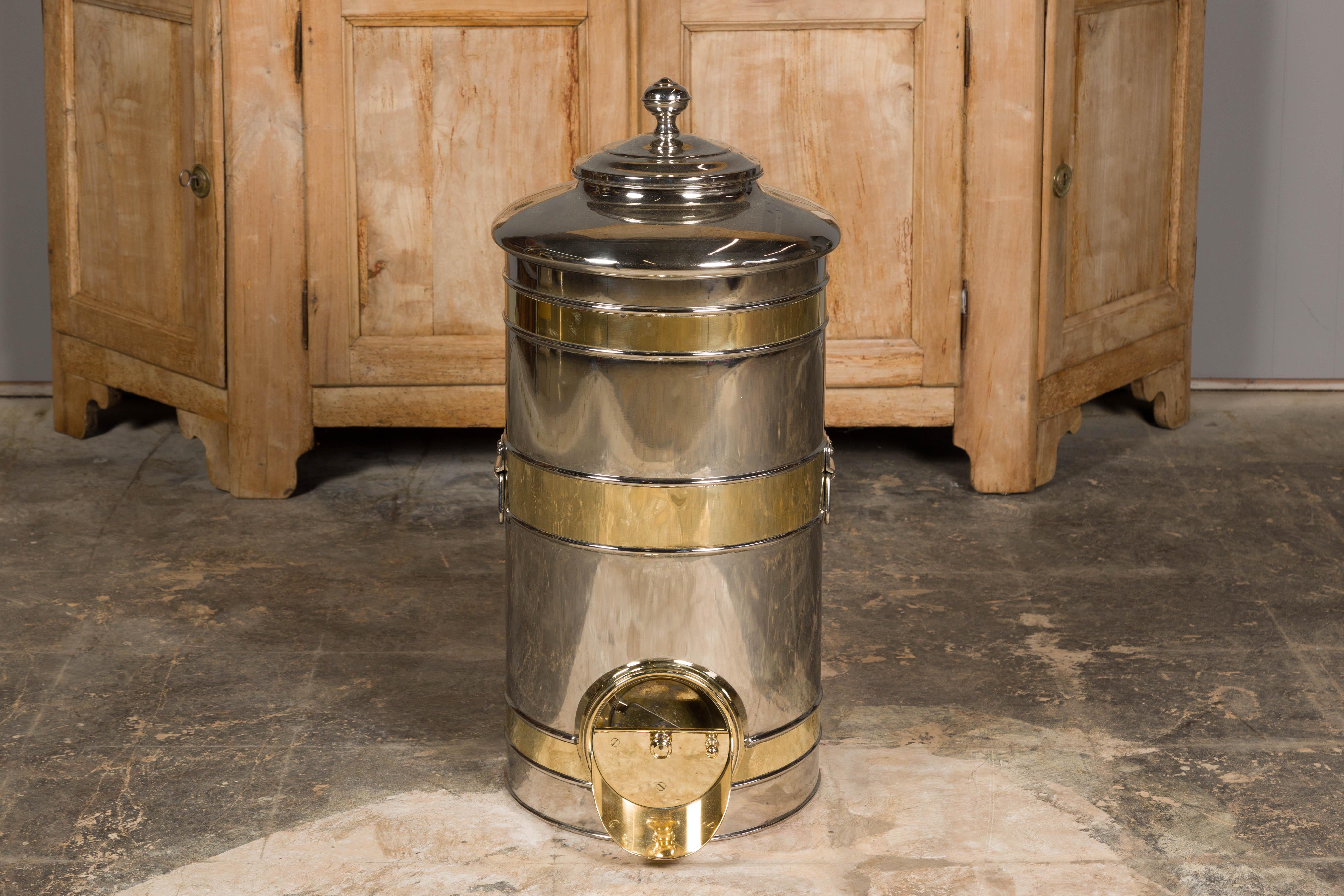 Francese Dispenser per caffè in grani in ottone e acciaio, circa 1900 in vendita