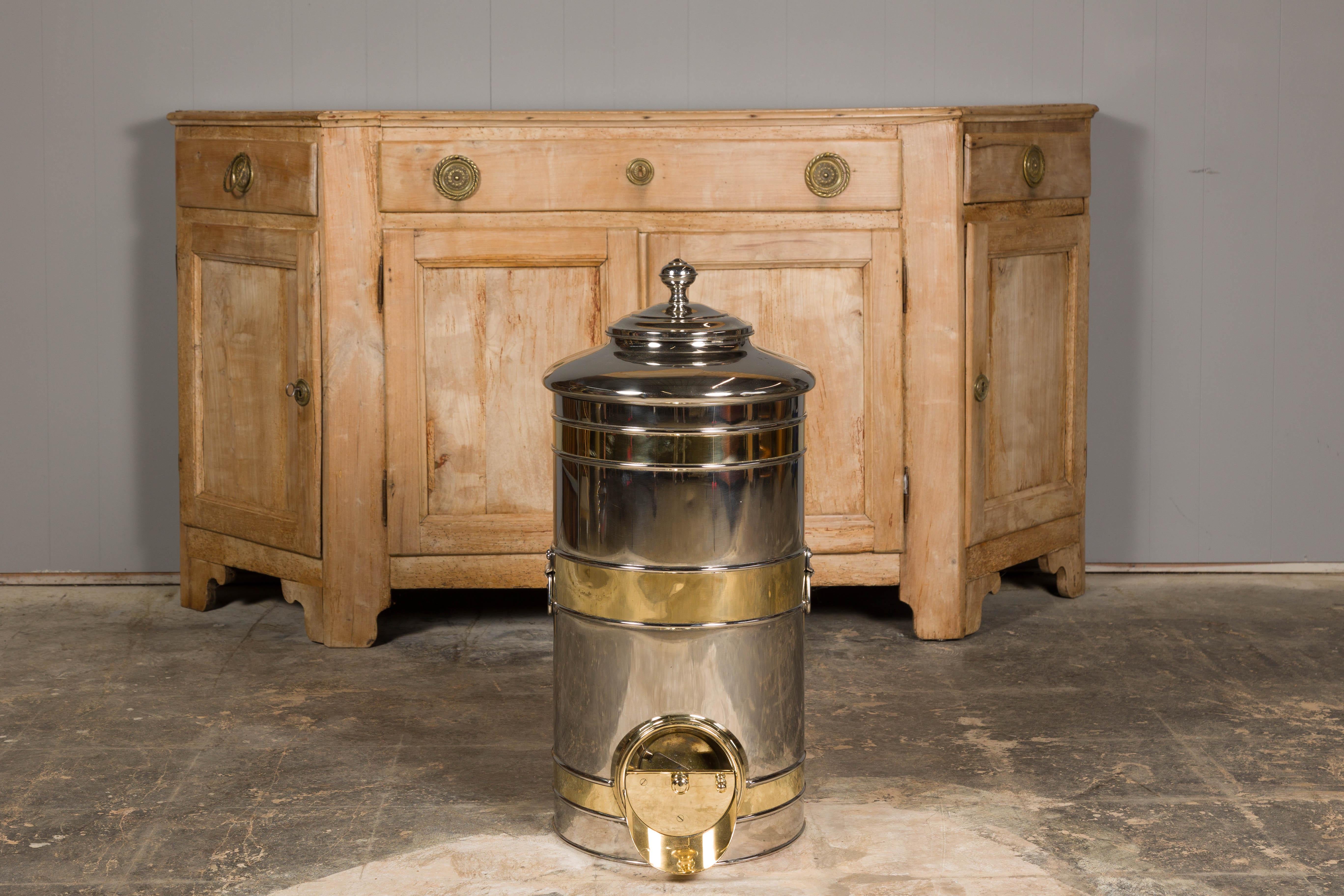 20th Century French Turn of the Century Steel and Brass Coffee Bean Dispenser, circa 1900 For Sale