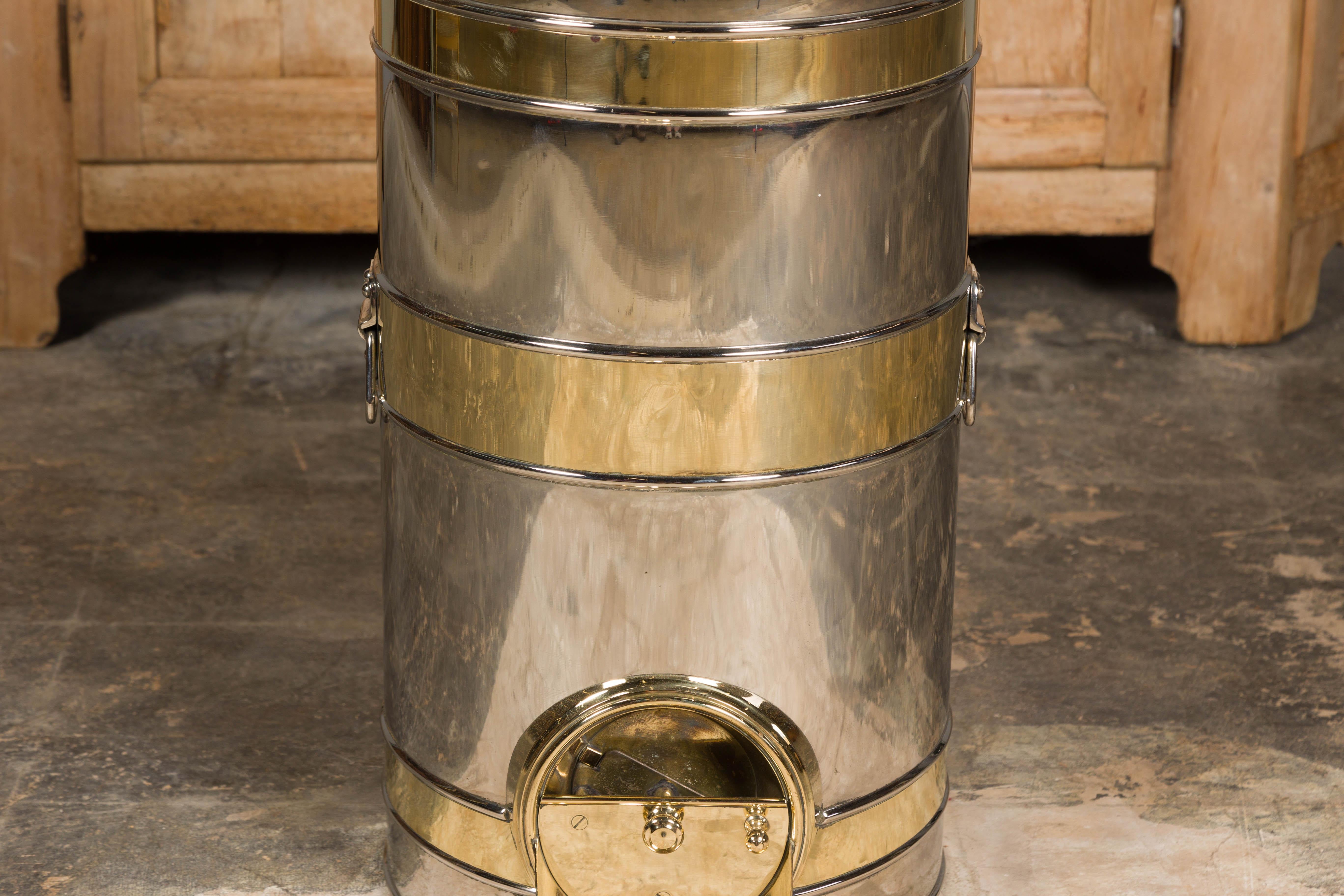 French Turn of the Century Steel and Brass Coffee Bean Dispenser, circa 1900 For Sale 1