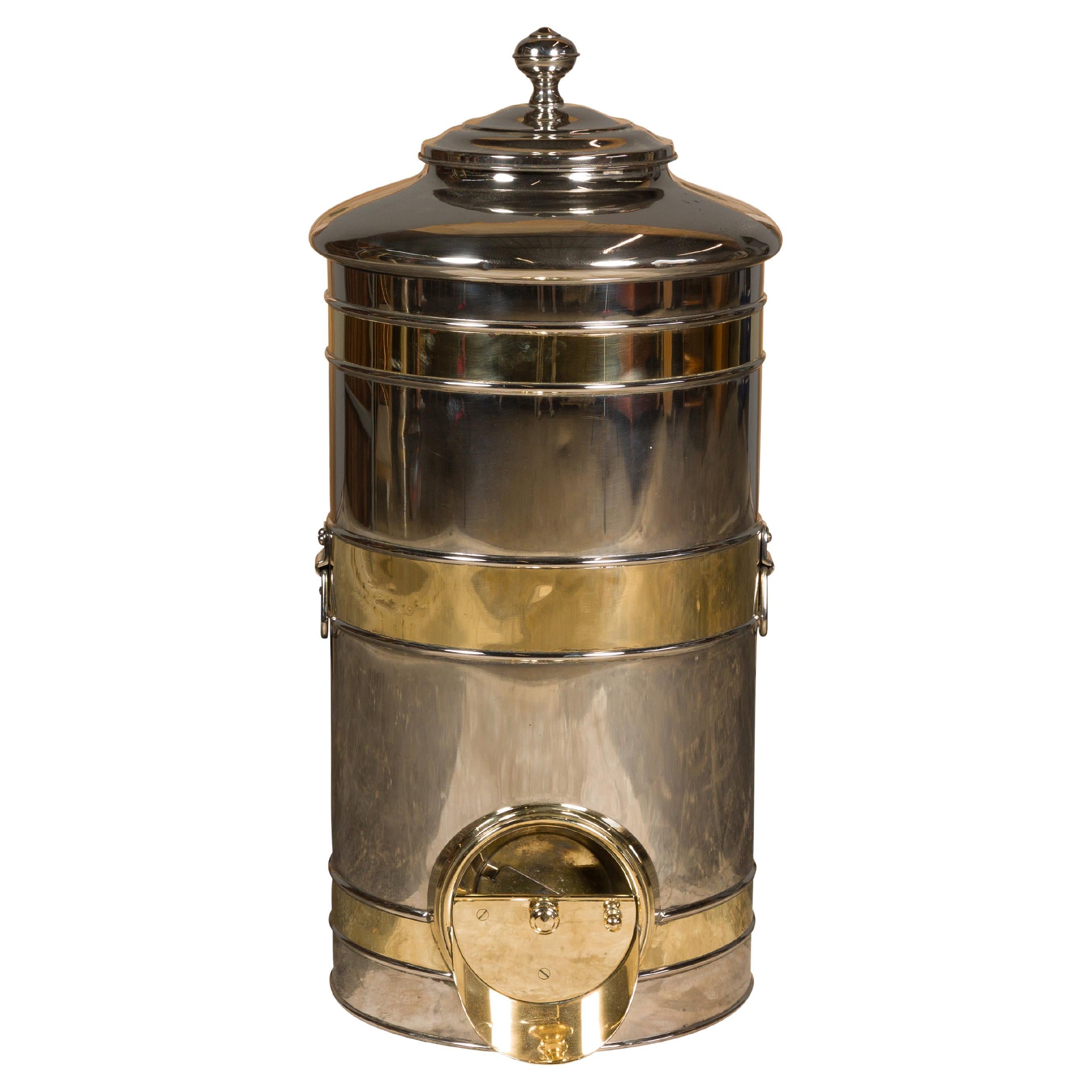 French Turn of the Century Steel and Brass Coffee Bean Dispenser, circa 1900 For Sale