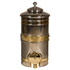 Antique French Turn of the Century Steel and Brass Coffee Bean Dispenser, circa 1900