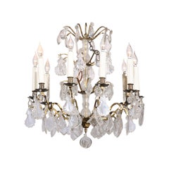French Turn of the Century Ten-Light Crystal Chandelier with Brass Armature