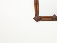 French Turn of the Century Tramp Art Hand Carved Mirror with Pyramidal Motifs