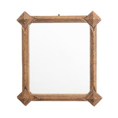 French Turn of the Century Tramp Art Hand Carved Mirror with Texture Design