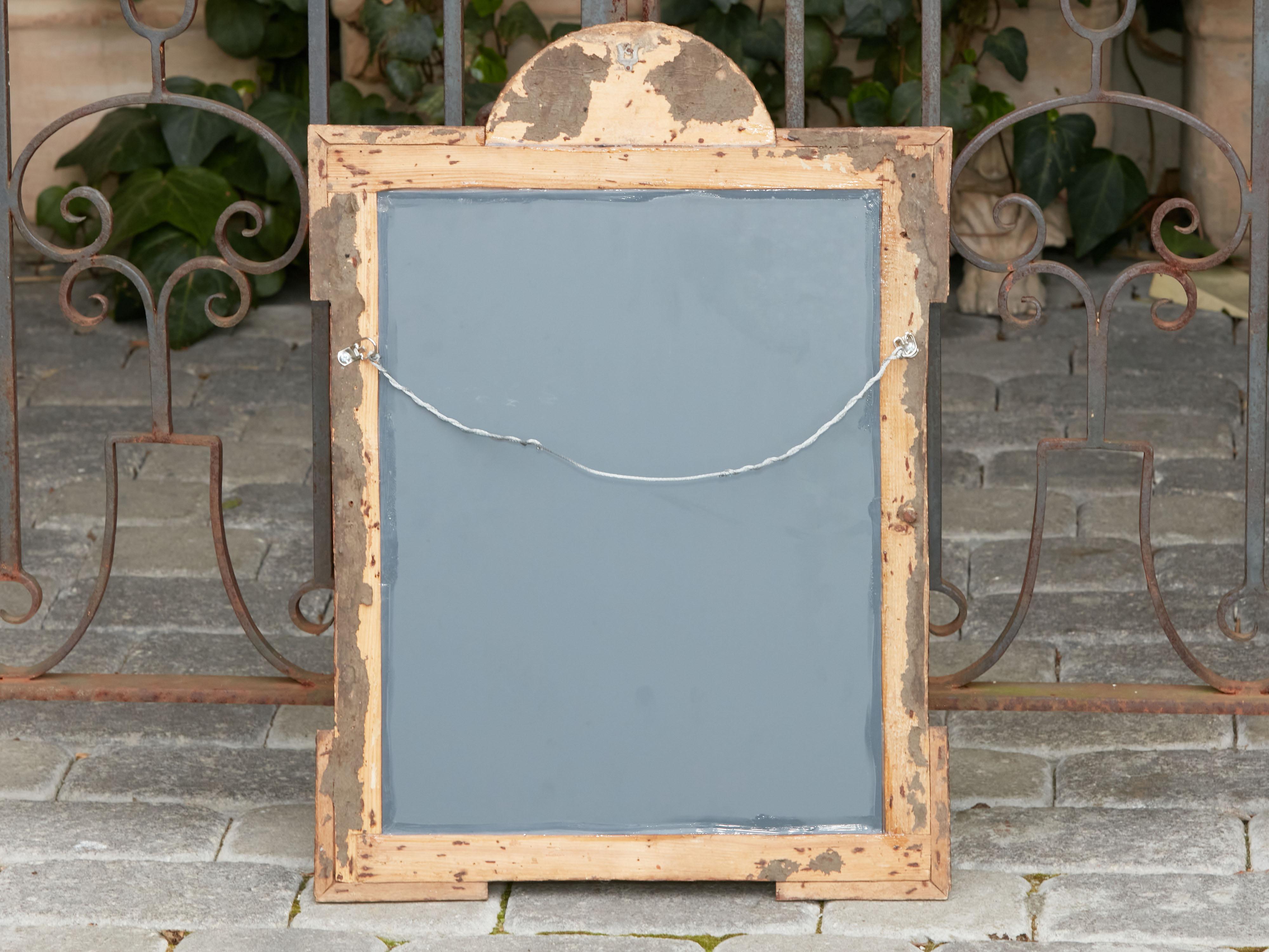 French Turn of the Century Tramp Art Mirror with Arching Crest and Cross Motif 4