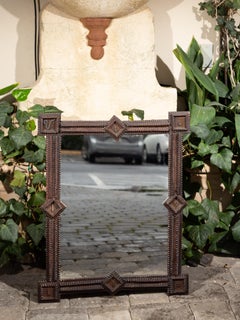 French Turn of the Century Tramp Art Mirror with Geometric Motifs, Two Available