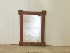 French Turn of the Century Tramp Art Mirror with Raised Geometric Motifs
