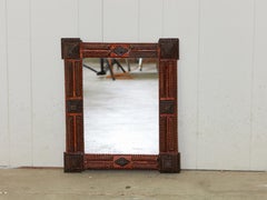 French Turn of the Century Tramp Art Mirror with Raised Pyramidal Motifs