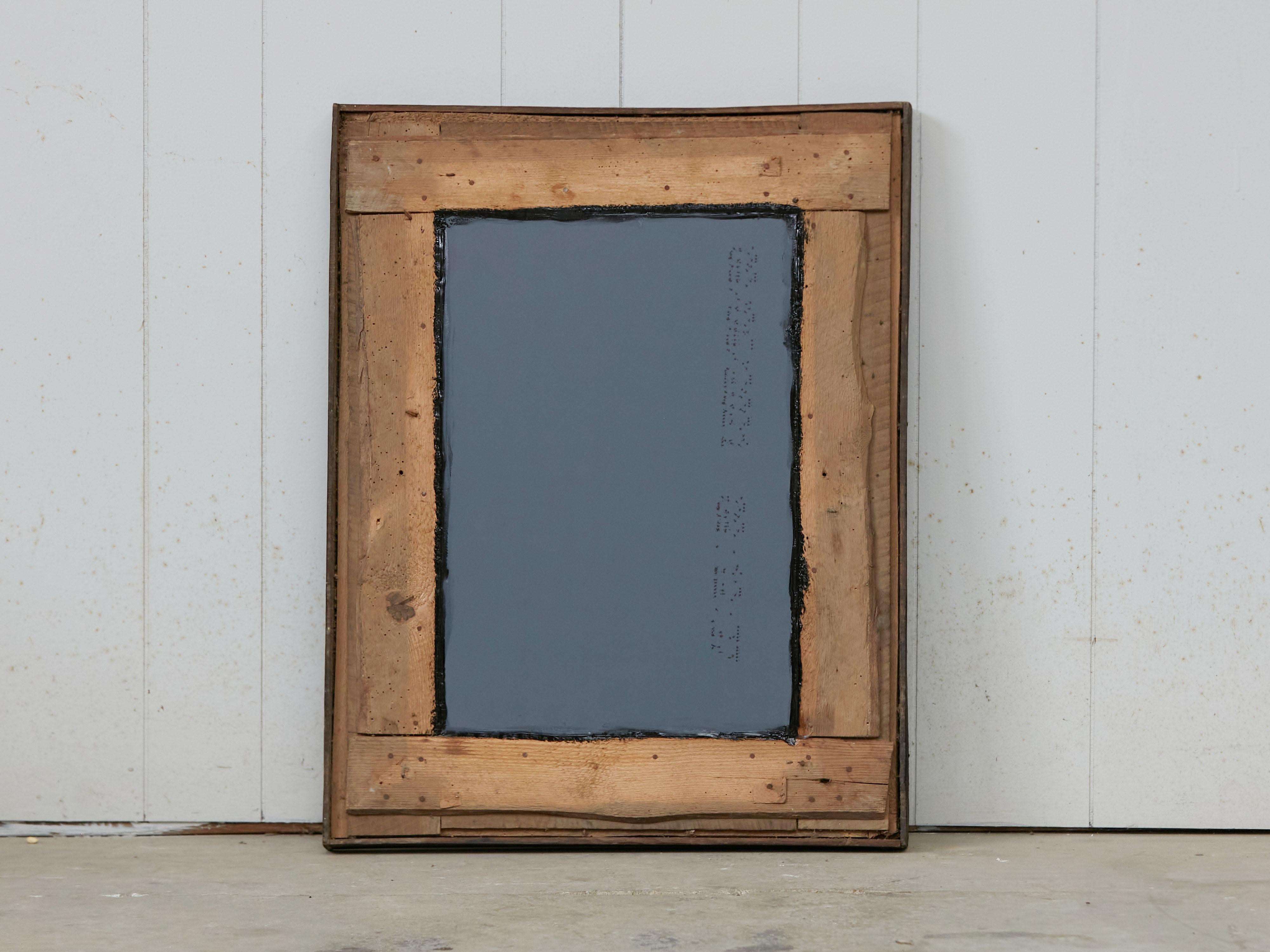 French Turn of the Century Tramp Art Wall Mirror with Brown Patina, circa 1900 4