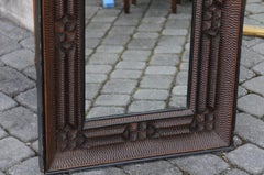 French Turn of the Century Tramp Art Wall Mirror with Brown Patina, circa 1900