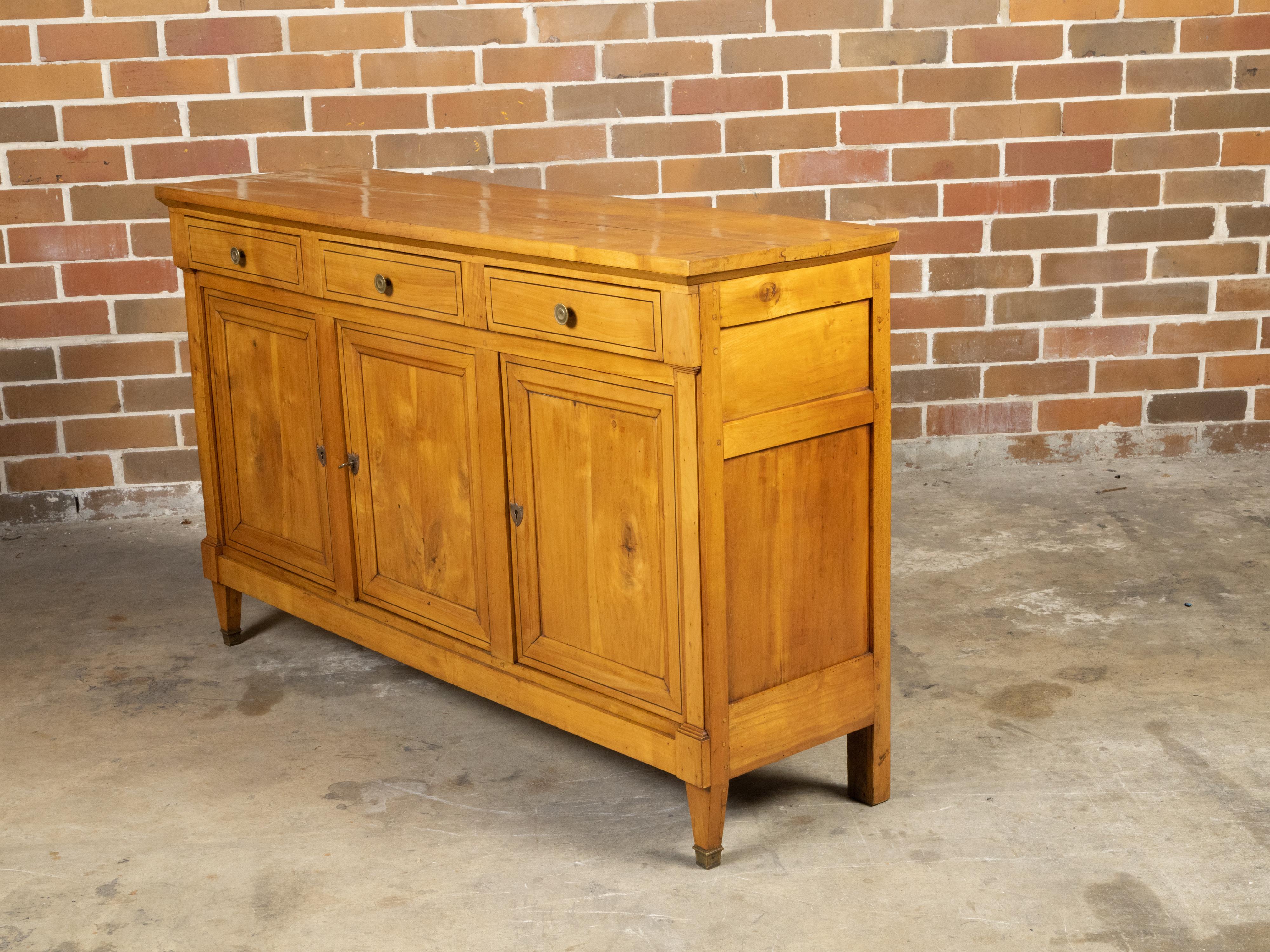 Inlay French Turn of the Century Walnut Buffet with Three Drawers over Three Doors For Sale