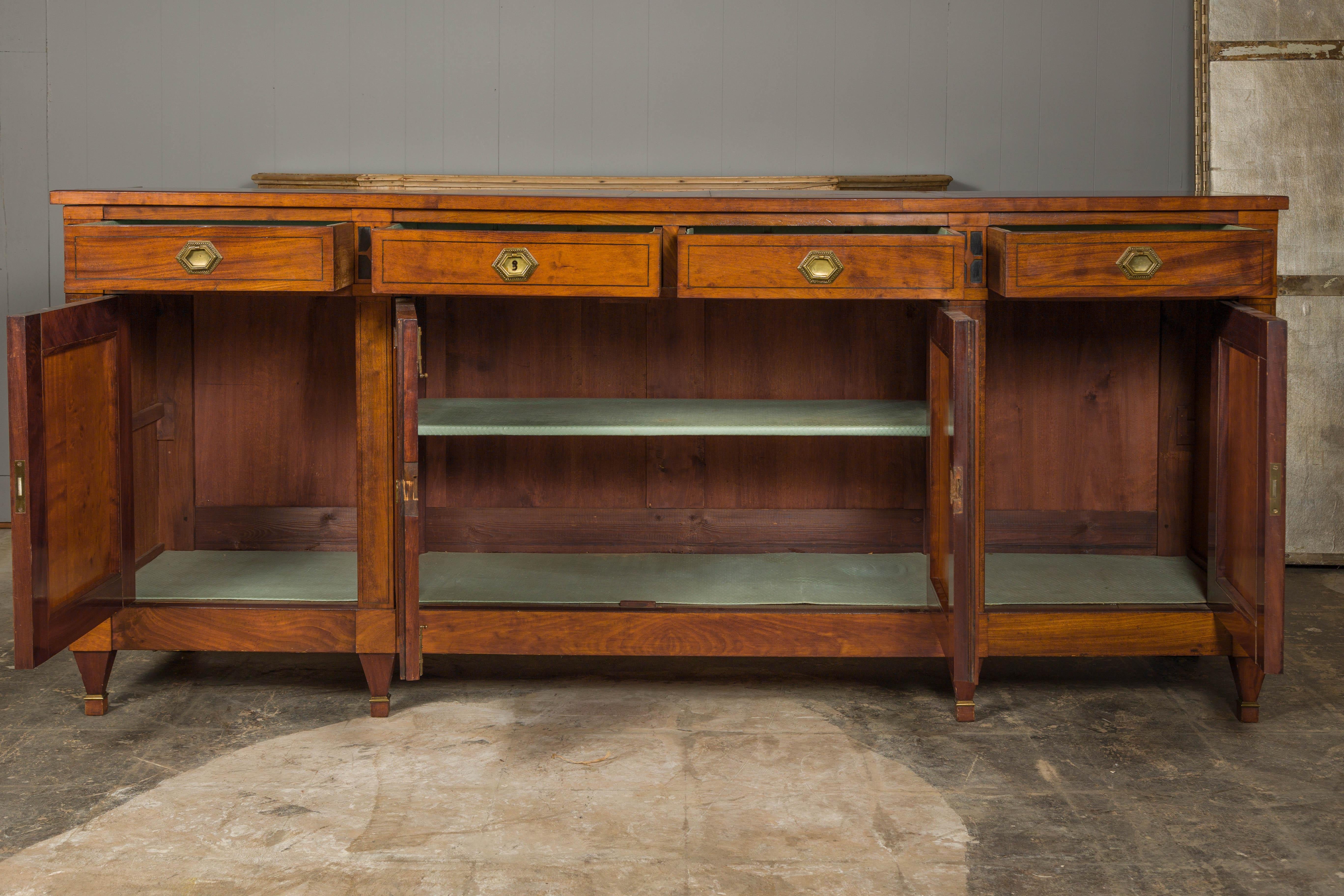 French Turn of the Century Walnut Enfilade with Four Drawers over Four Doors 7