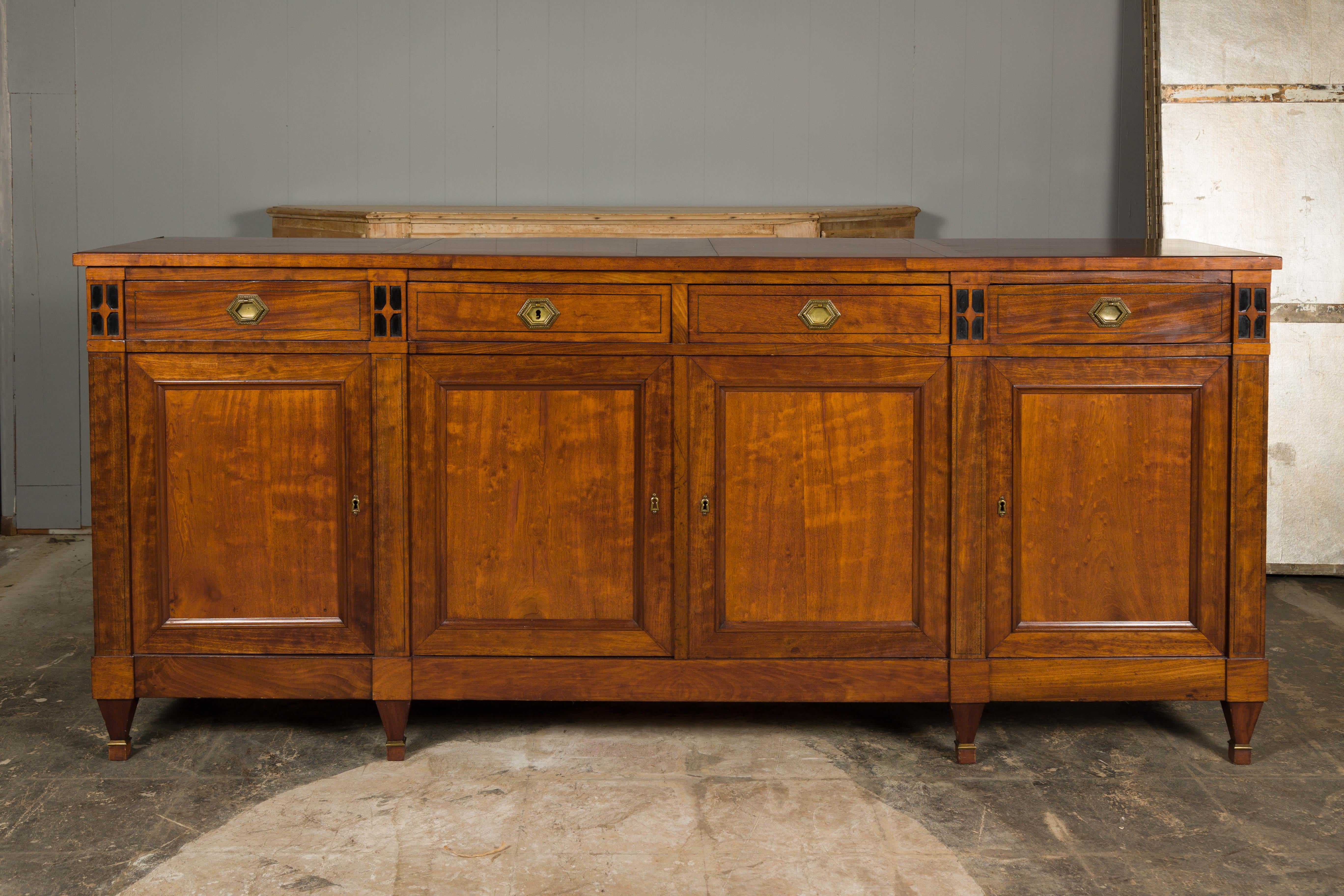 French Turn of the Century Walnut Enfilade with Four Drawers over Four Doors In Good Condition In Atlanta, GA