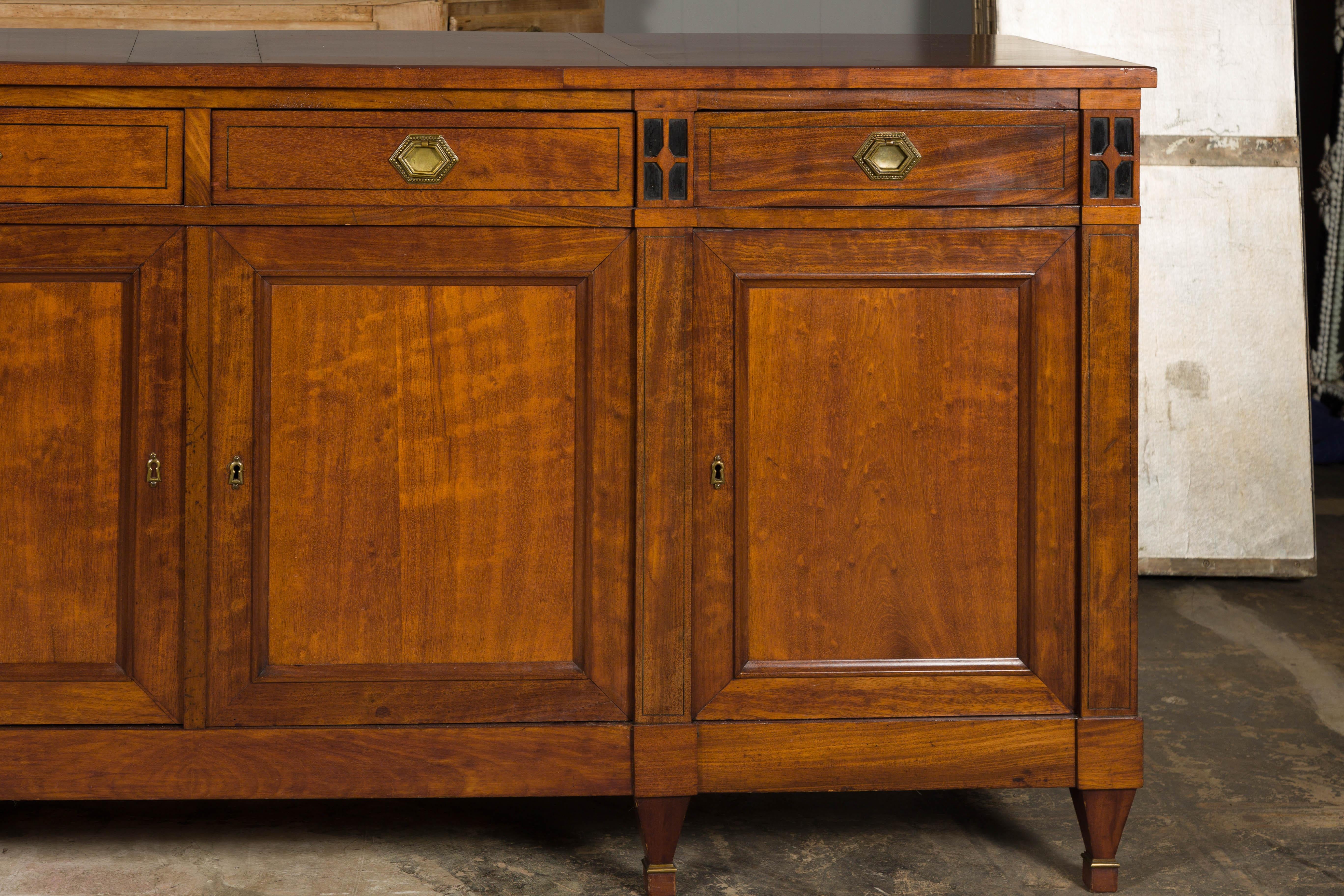 French Turn of the Century Walnut Enfilade with Four Drawers over Four Doors 1