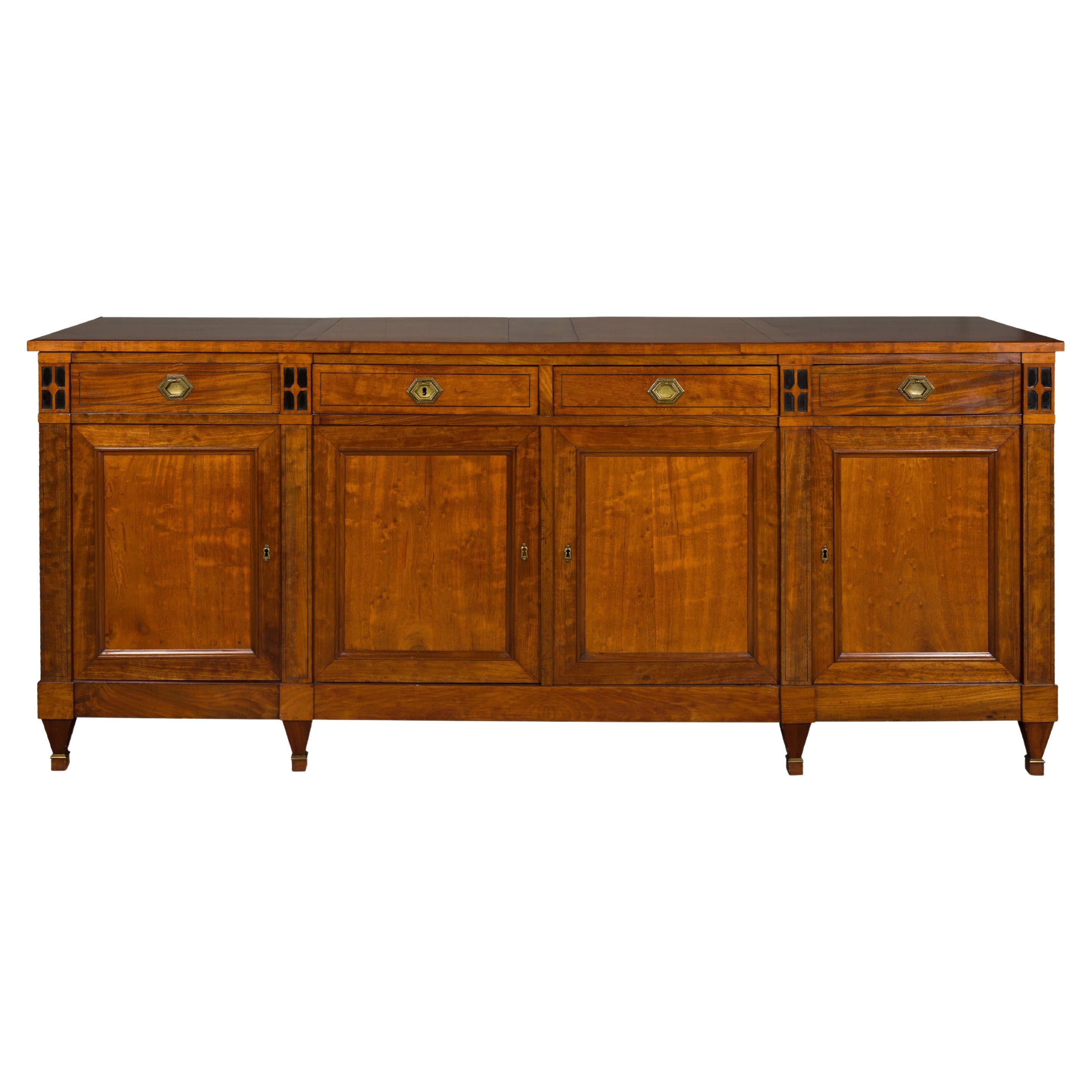 French Turn of the Century Walnut Enfilade with Four Drawers over Four Doors