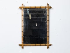 French Turn of the Century Walnut Faux Bamboo Light Brown Wall Mirror, 1900s