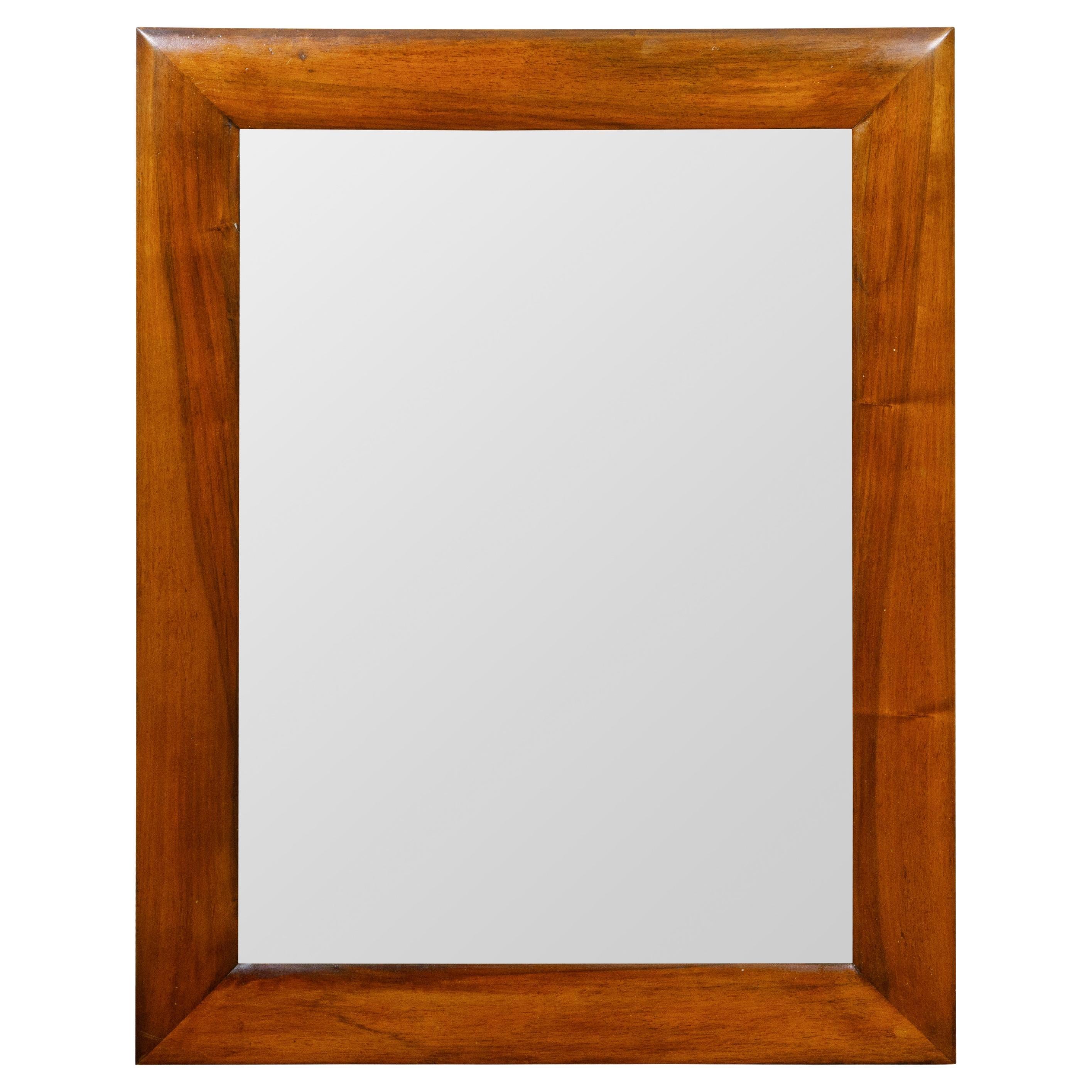 French Turn of the Century Walnut Rectangular Mirror, circa 1900
