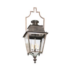 French Turn of the Century Wrought-Iron Four-Light Lantern with Glass Panels