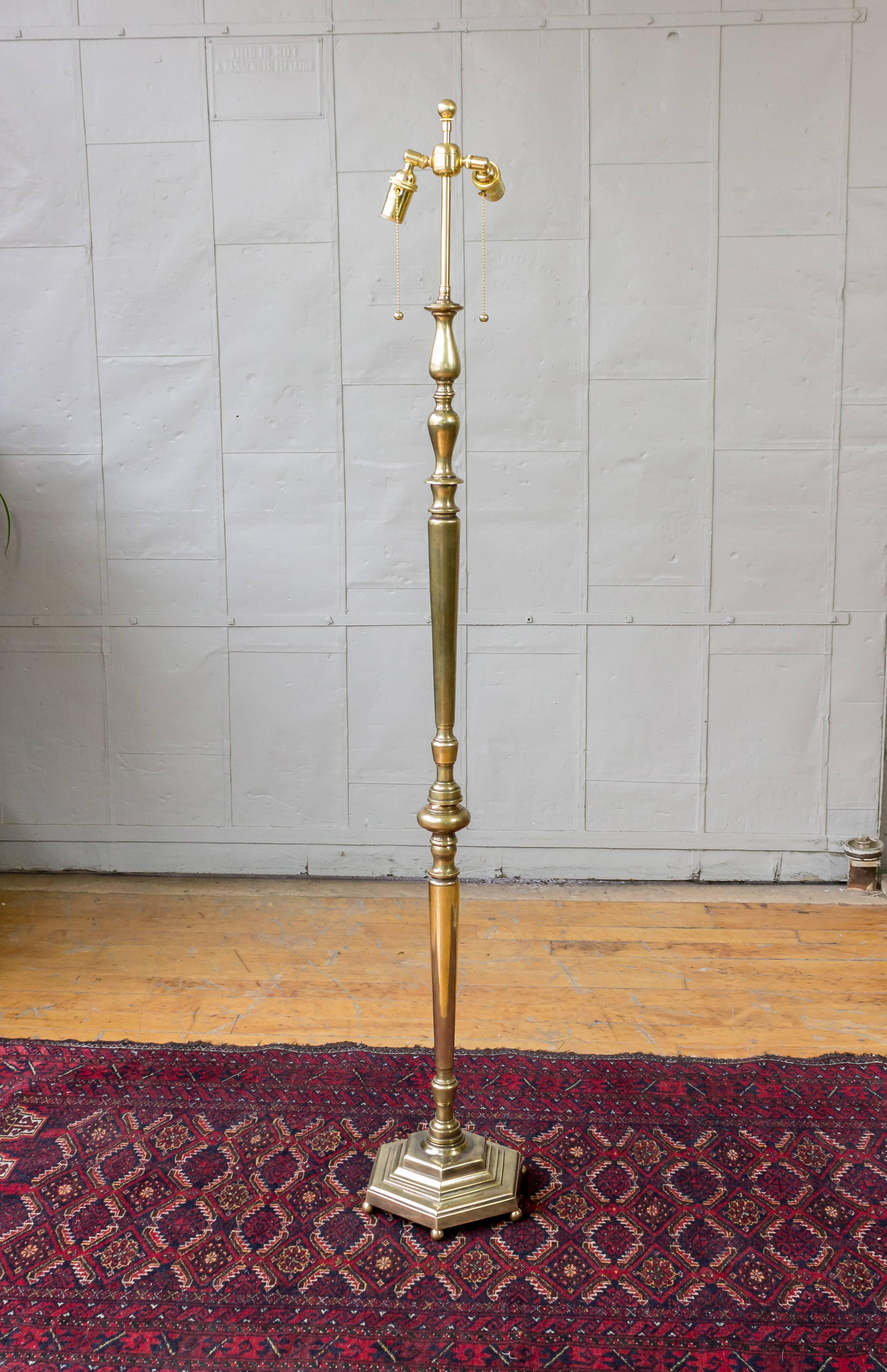 French Turned and Cast Brass and Bronze Floor Lamp 3