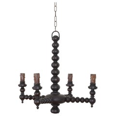 French Turned and Painted Wood Five-Light Chandelier, 20th Century