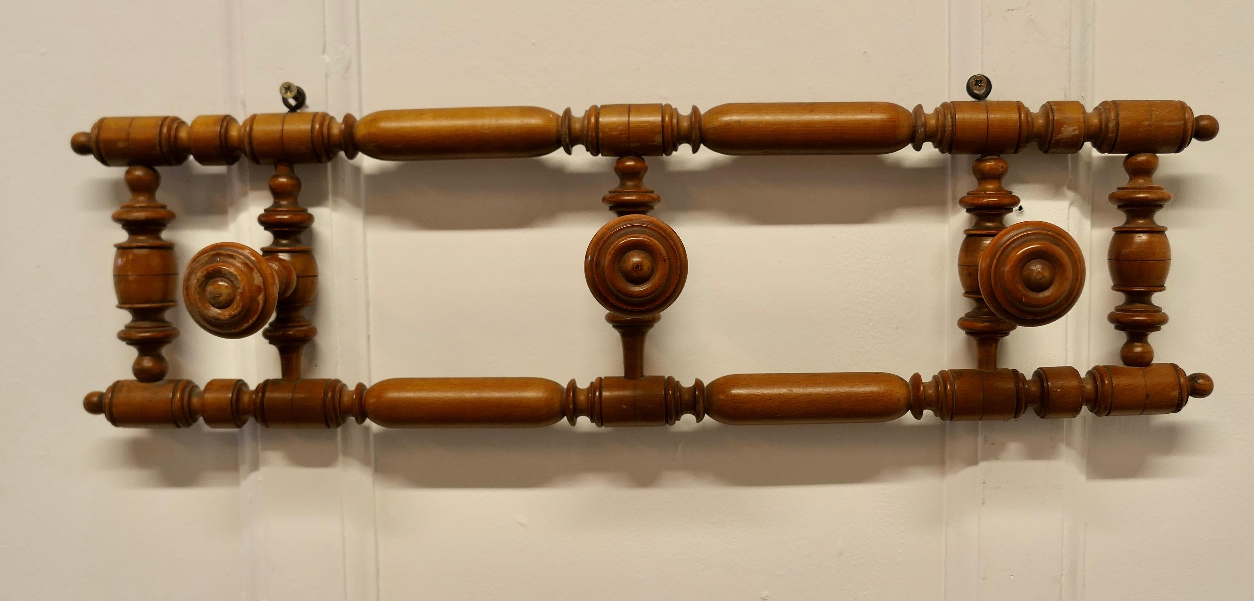 19th Century French Turned Beech Hat and Coat Rack 