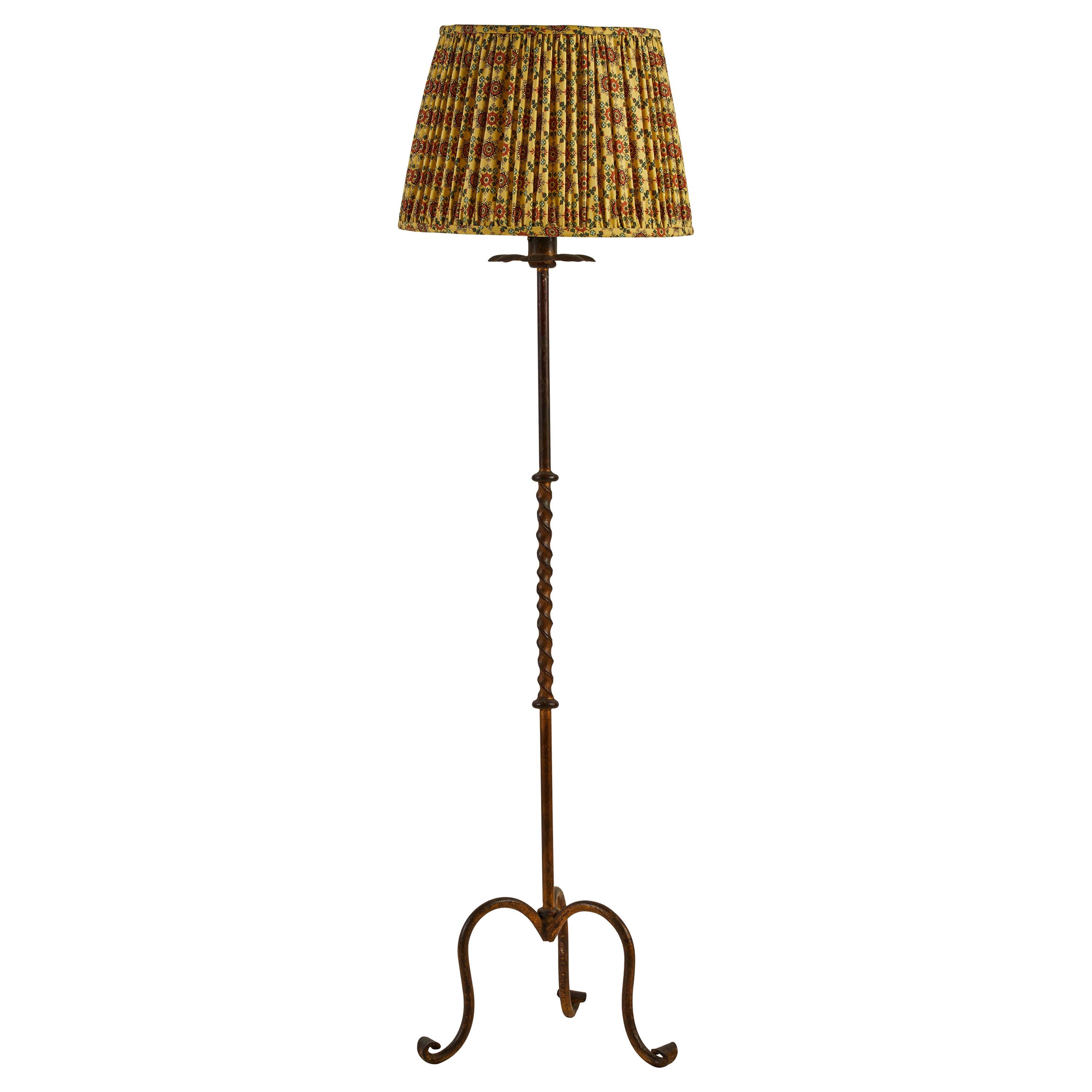 French Turned Brass Floor Lamp with Floral Details