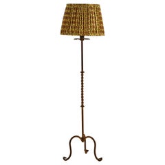 French Turned Brass Floor Lamp with Floral Details
