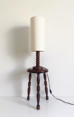 French Turned Chestnut Wood Stool or Side Table, Mid-20th Century